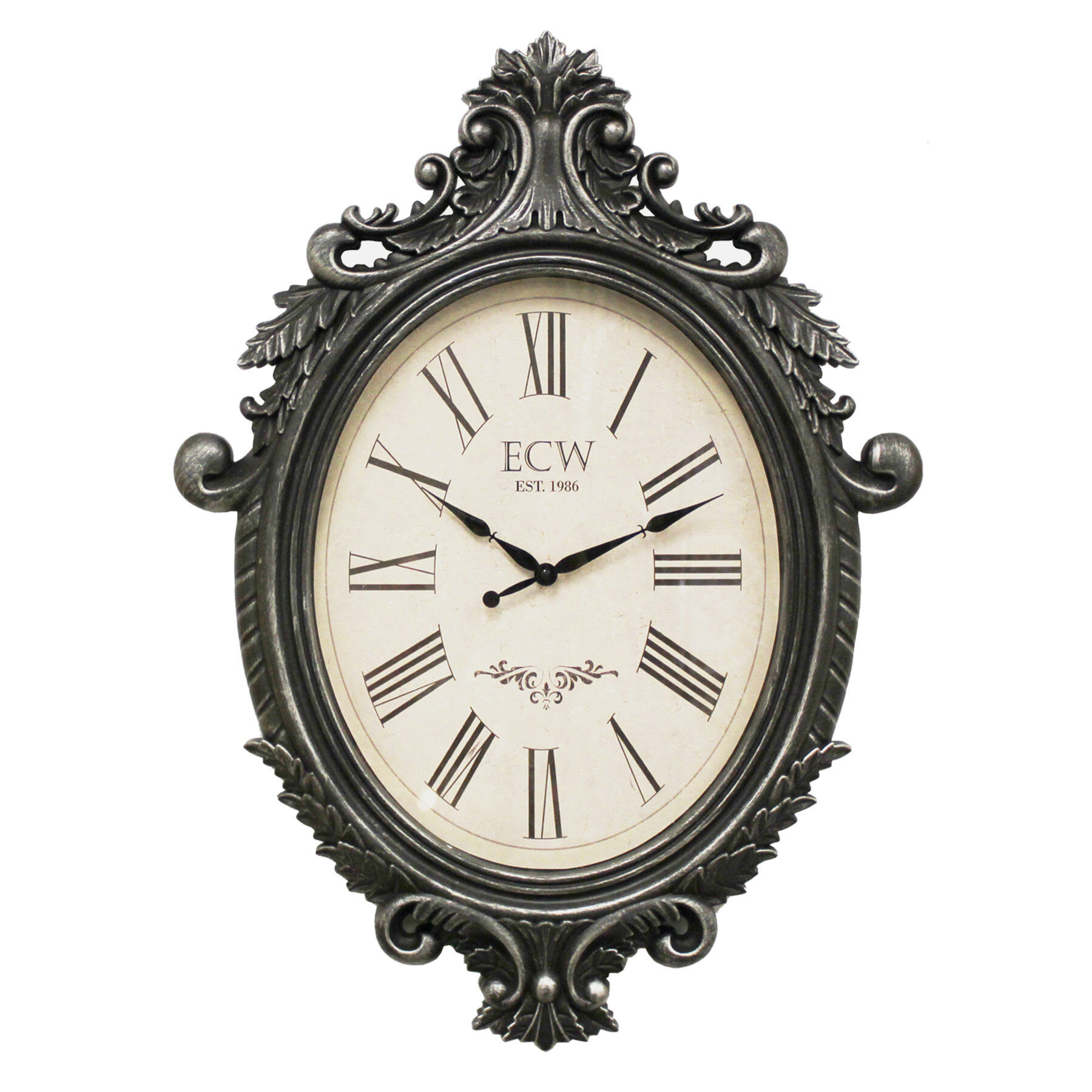 Grey Ornate Oval Wall Clock, 22x30