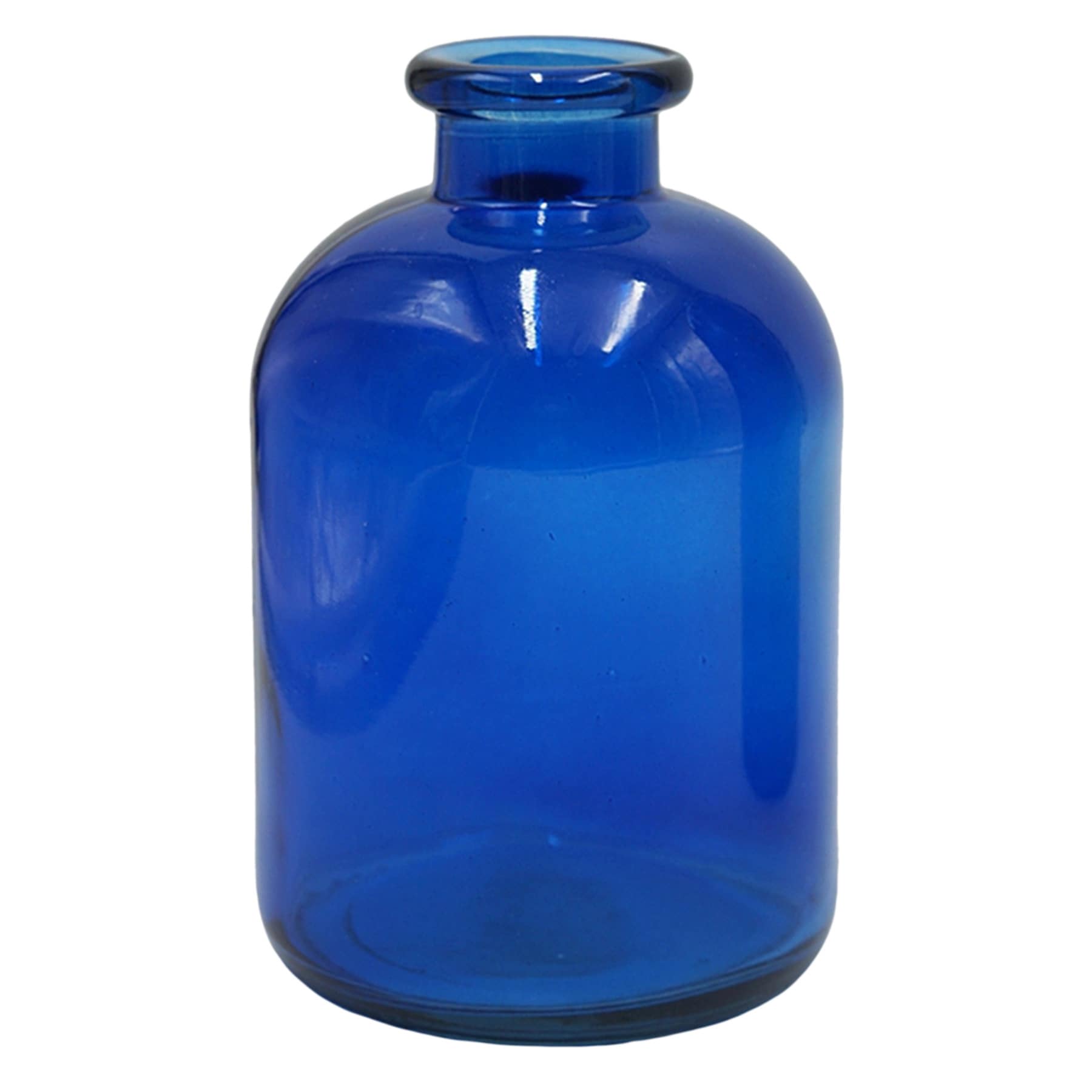 Blue Glass Bottle Vase, 7"