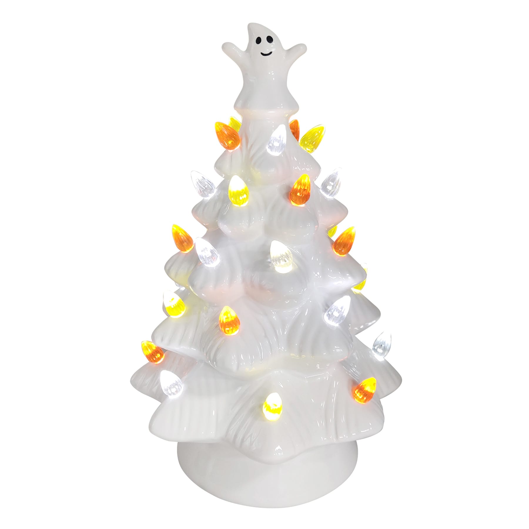 Happy Haunting White LED Halloween Ceramic Tree, 10"