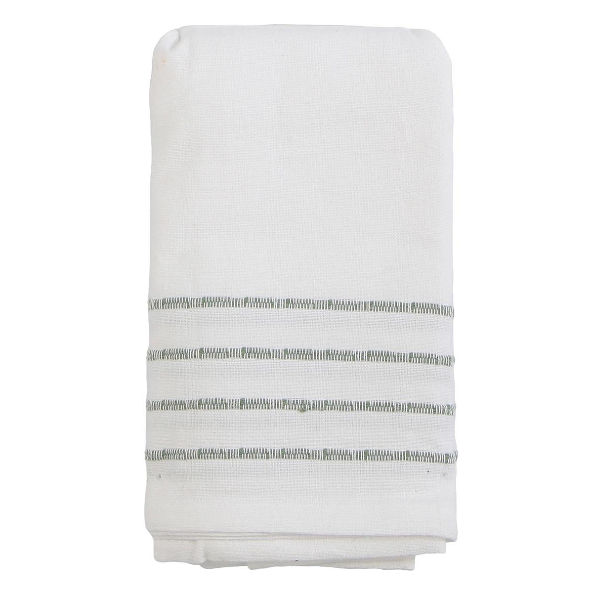 Set of 4 Ivory Ribbed Napkins with Green Insert Stripes, 18"