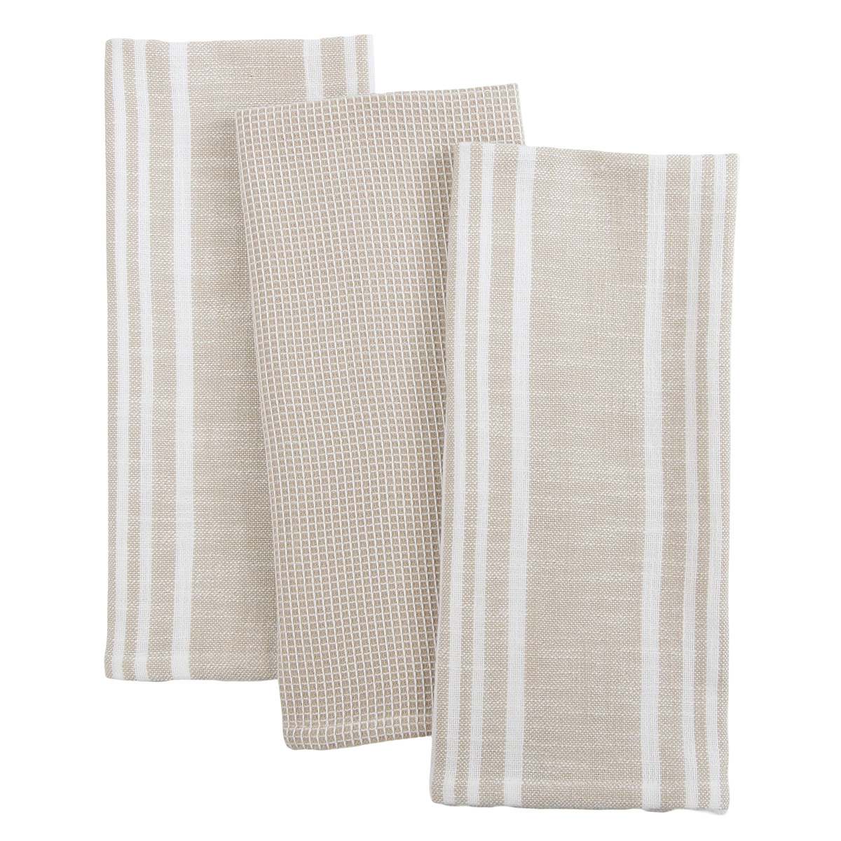 Set of 3 Taupe Porter Slub Waffle Cotton Kitchen Towels