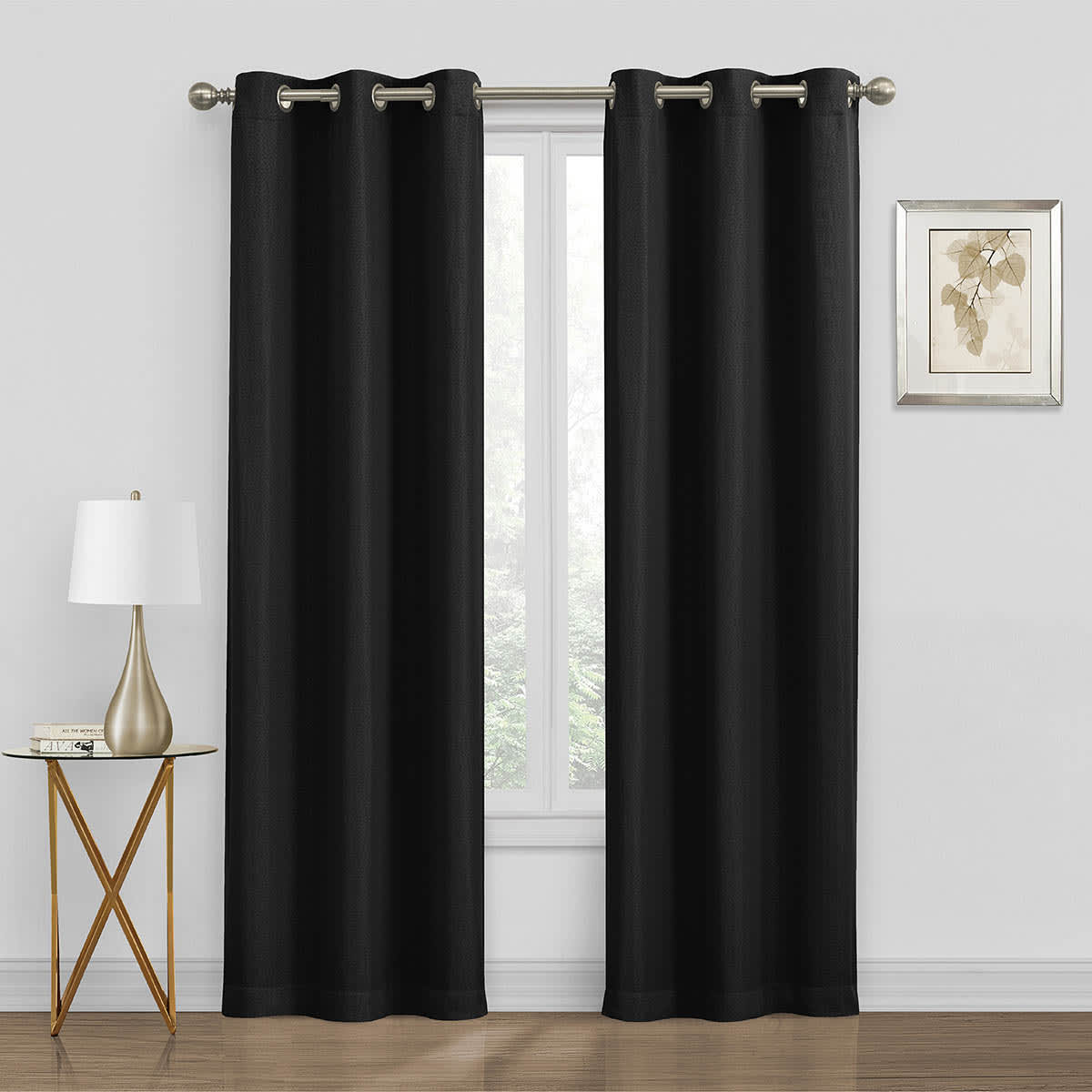 2-Pack Denver Black Blackout Grommet Curtain Panel Set, 84"