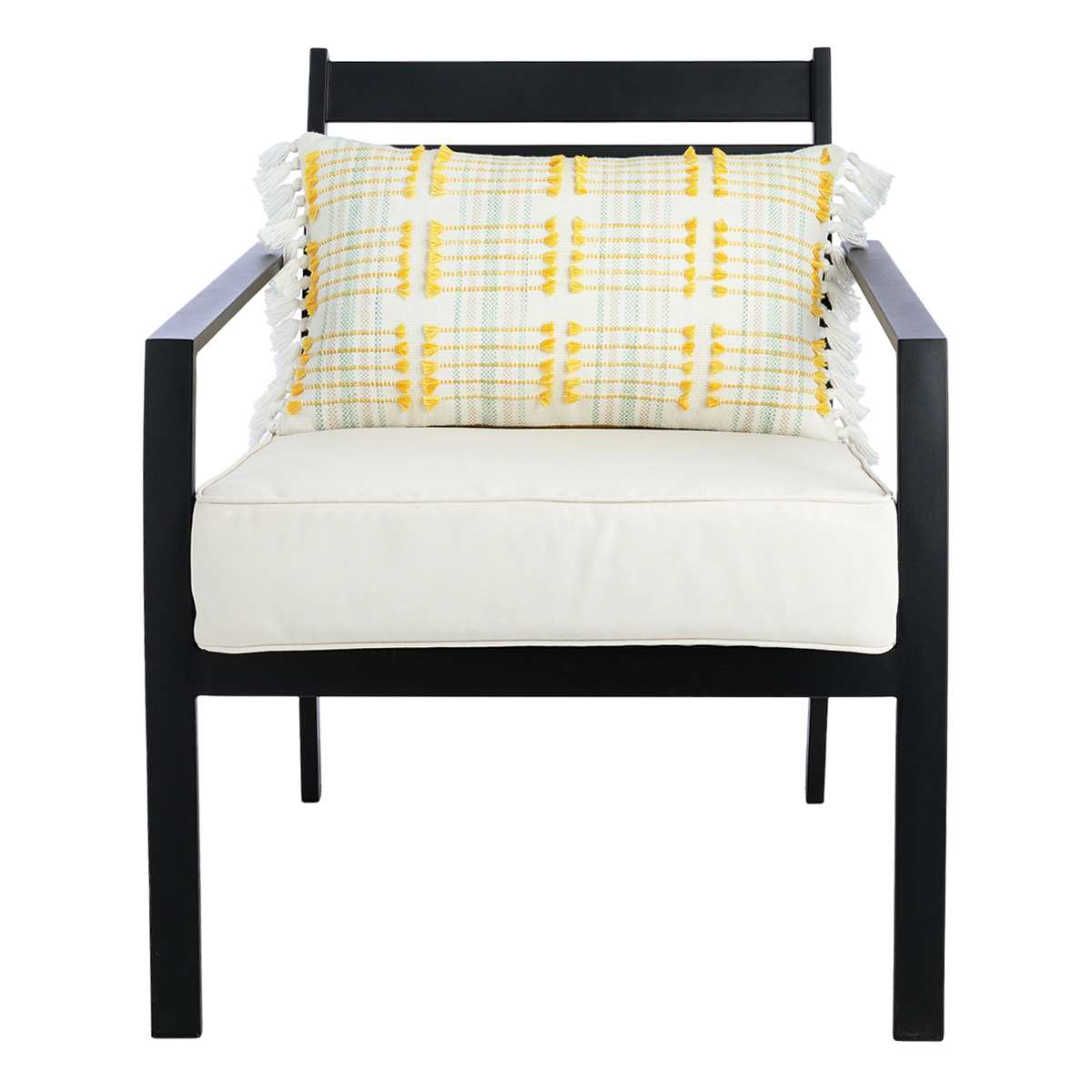 Honeybloom Yellow & White Stitch Woven Lumbar Outdoor Throw Pillow, 14x24