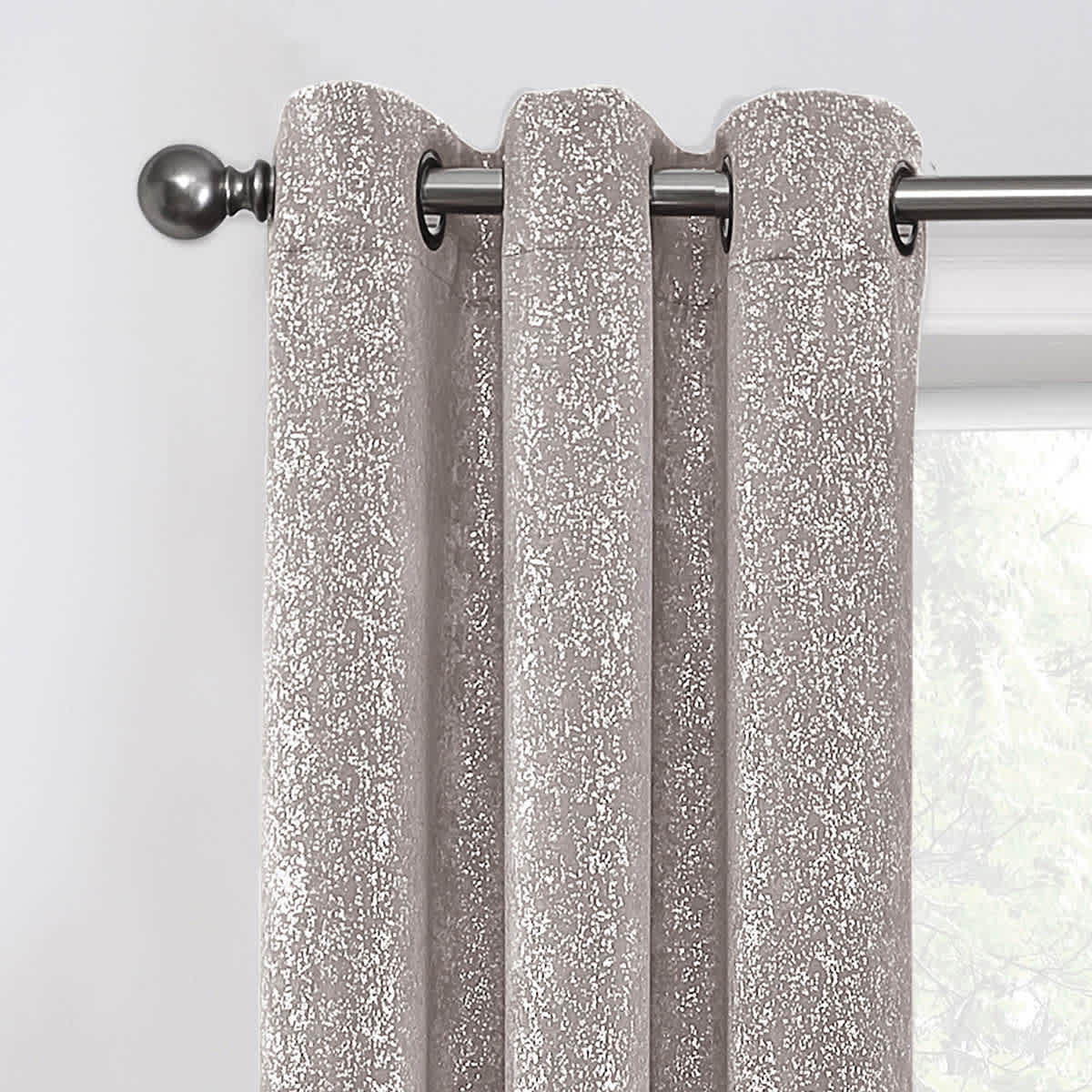 2-Pack Metallic Grey Blackout Grommet Curtain Panels, 63"