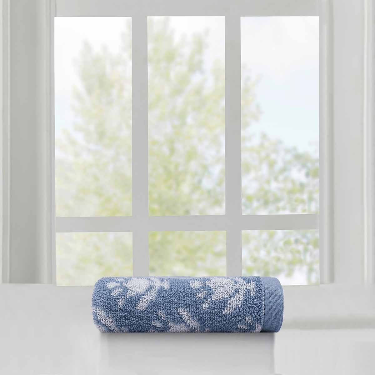 Honeybloom Plush Performance Blue Patterned Cotton Washcloth, 13"