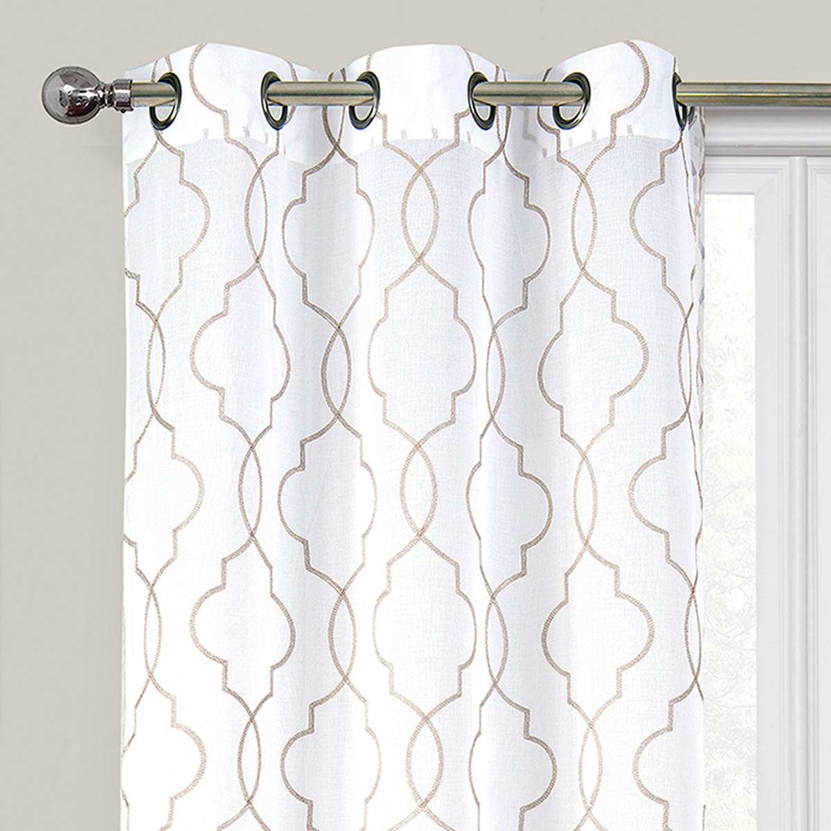 2-Pack Metallic Embroidered Geo White Grommet Curtain Panels, 63"