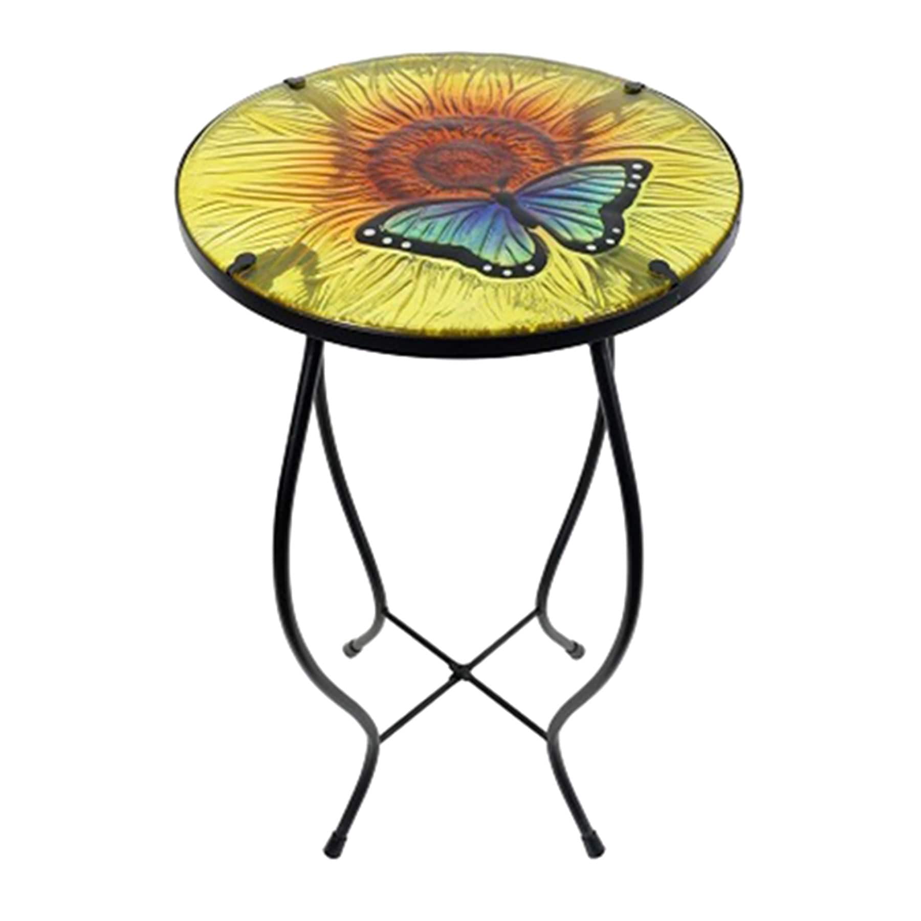 Sunflower & Butterfly Glass Plant Stand, 12"