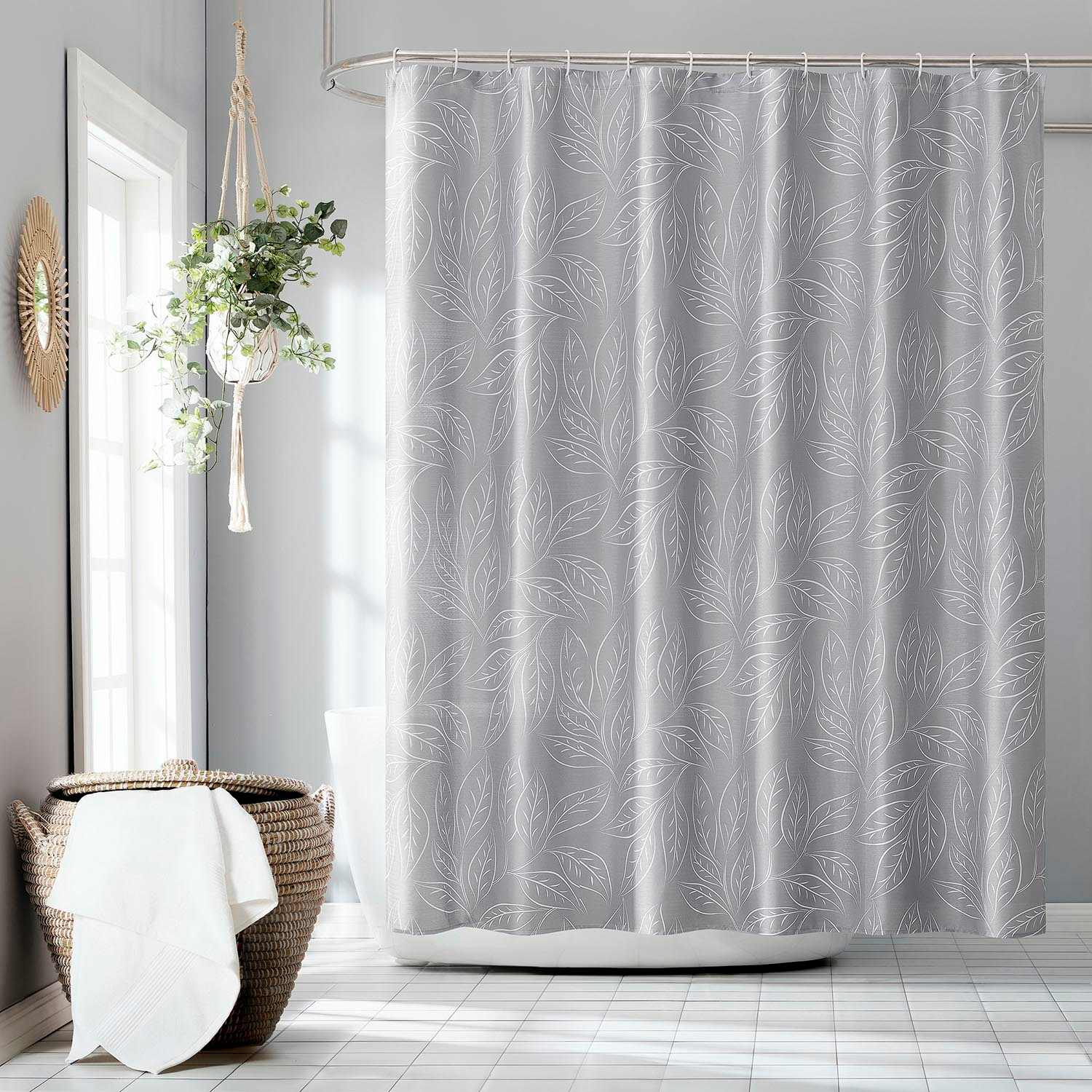 13-Piece Brampton Grey Leaves Shower Curtain Set, 70x72