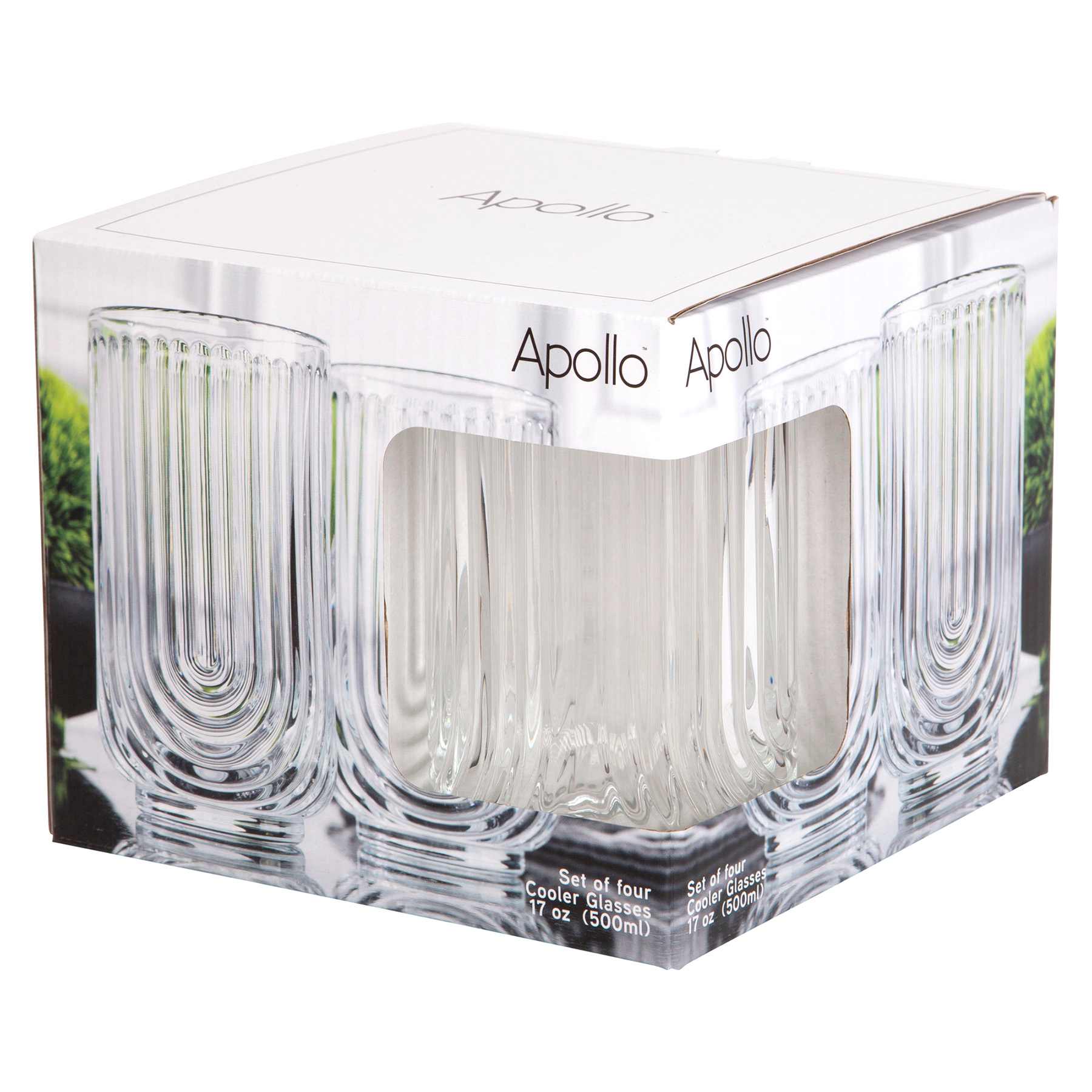Apollo Set of 4 Clear Highball Glasses, 17oz