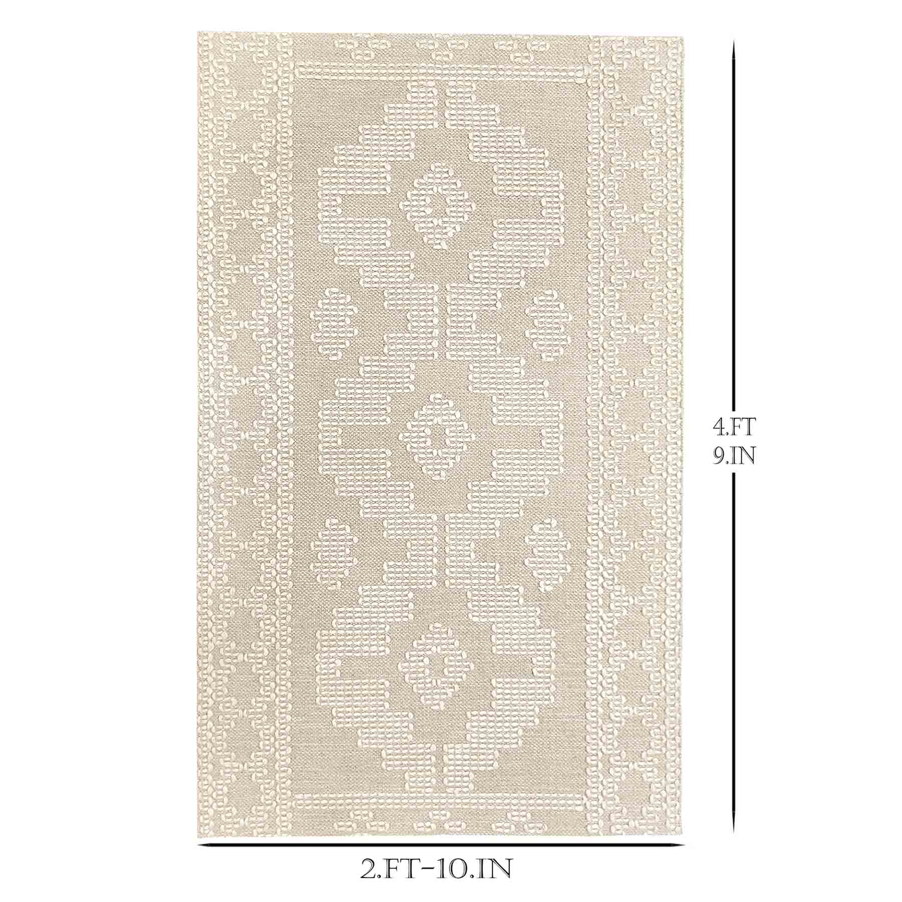 (B669) Found & Fable Goa Ivory Tribal Handmade Accent Rug, 3x5