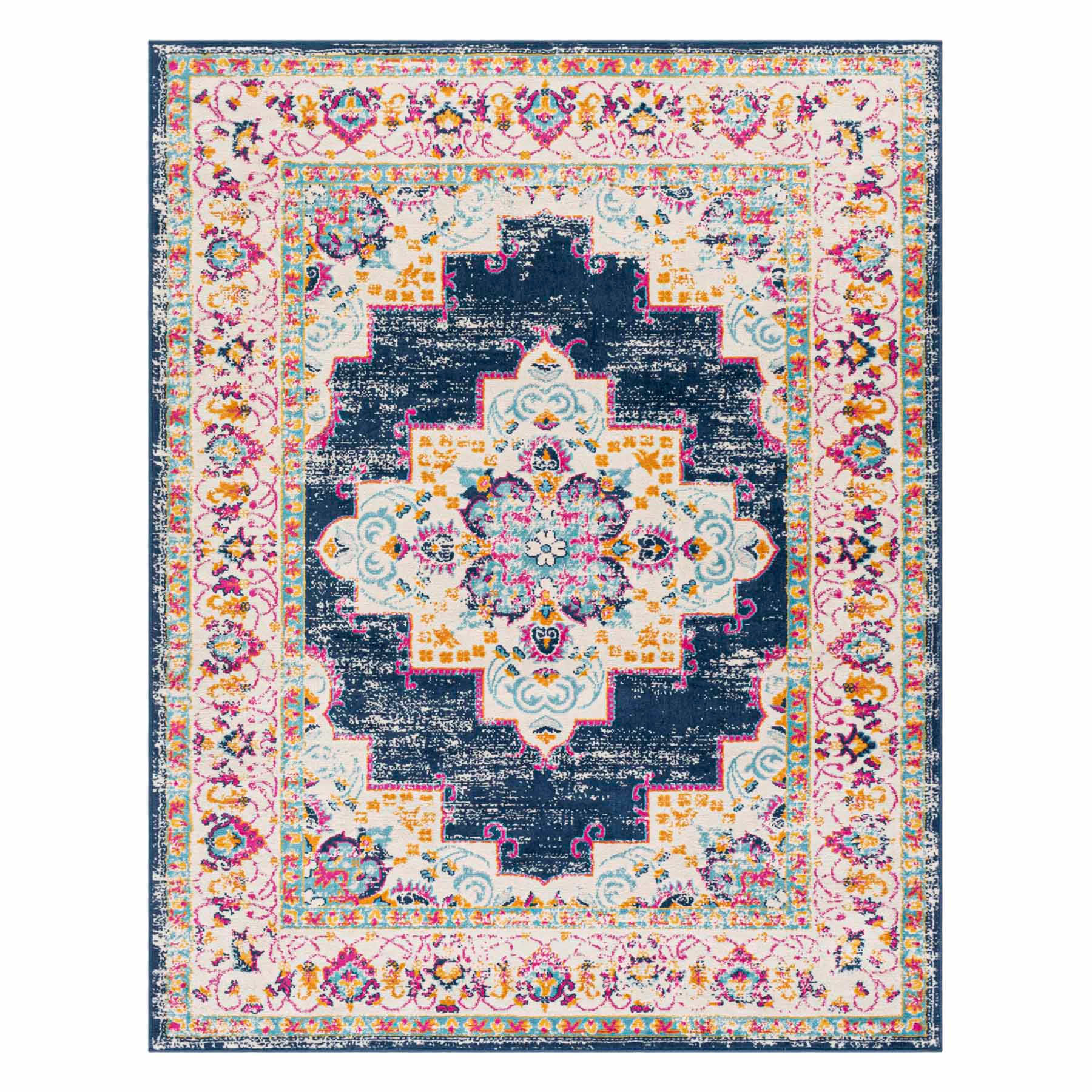 (D494) Found & Fable Floransa Blue & Pink Medallion Accent Rug, 3x5