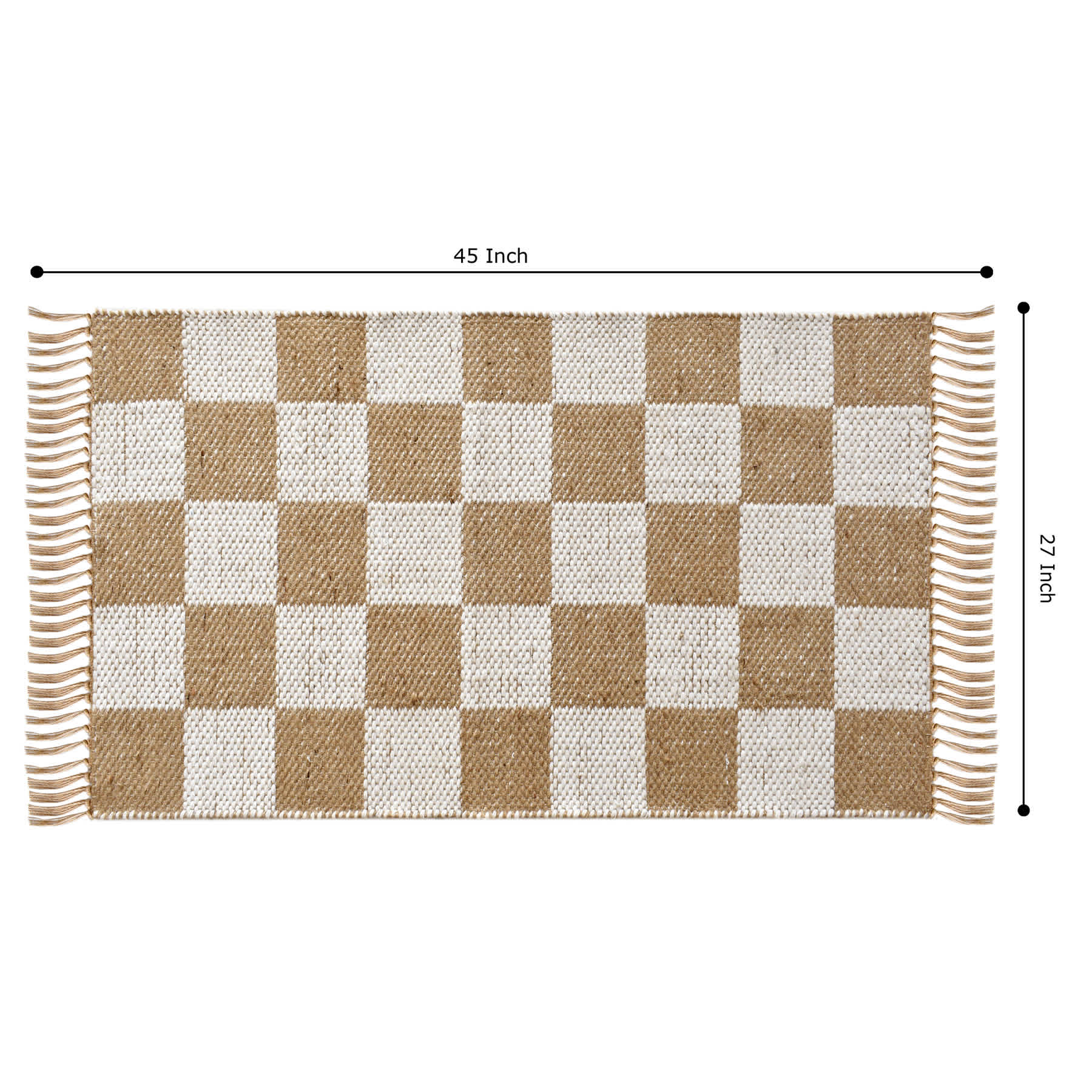 (B871) Honeybloom Brown & Natural Checkered Jute Accent Rug, 2x4
