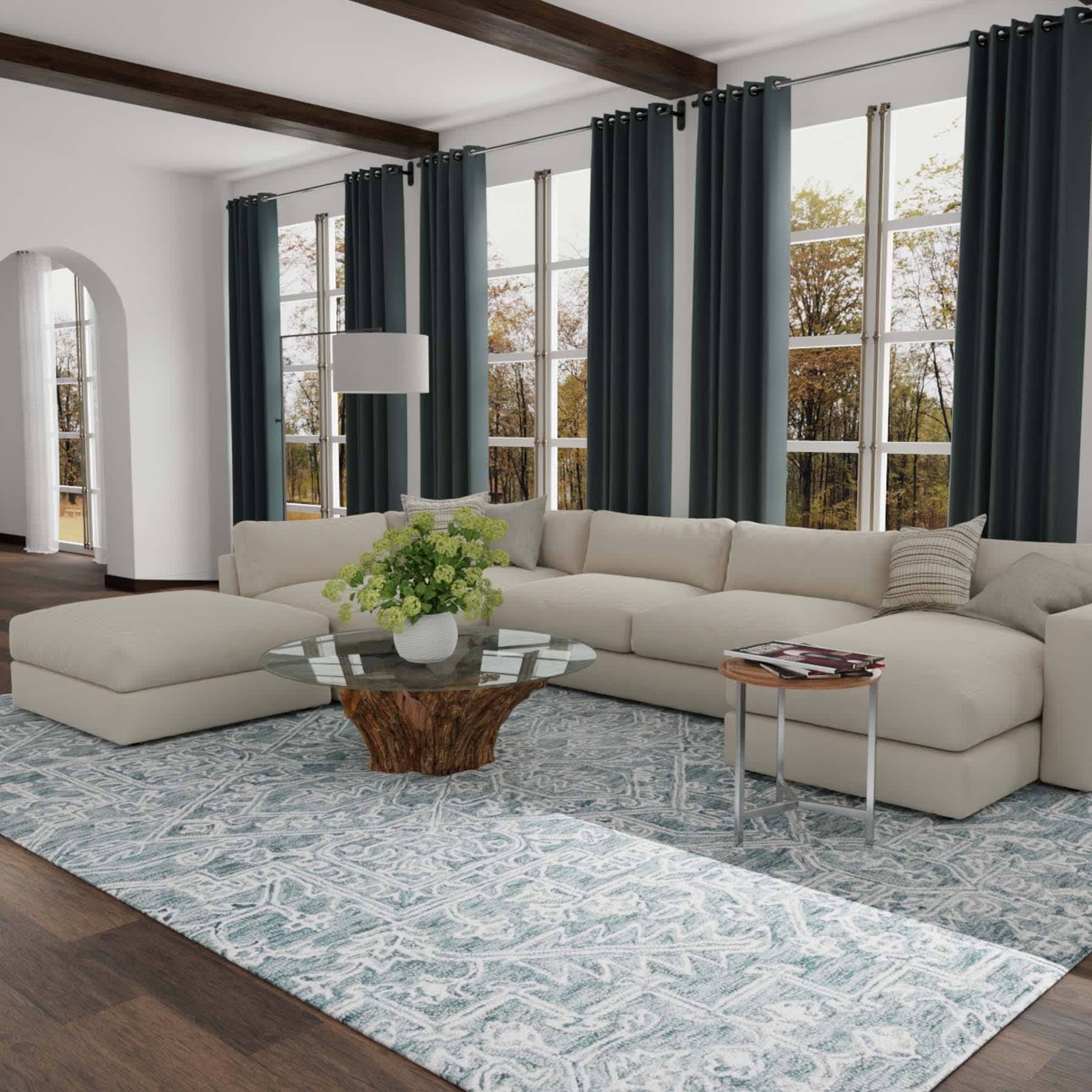 (A516) Providence Giverny Blue Traditional Floral Area Rug, 7x9