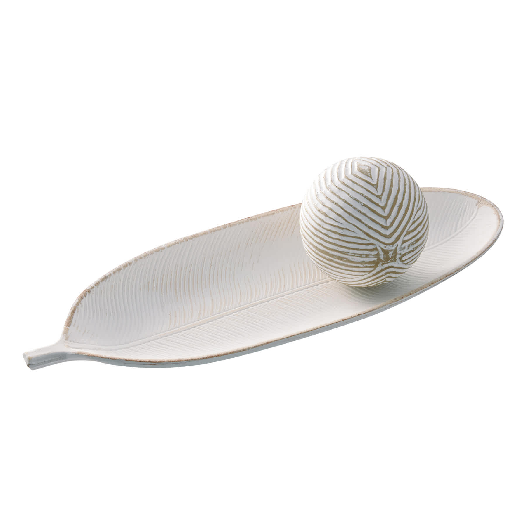 White Leaf Wooden Decorative Tray, 16"