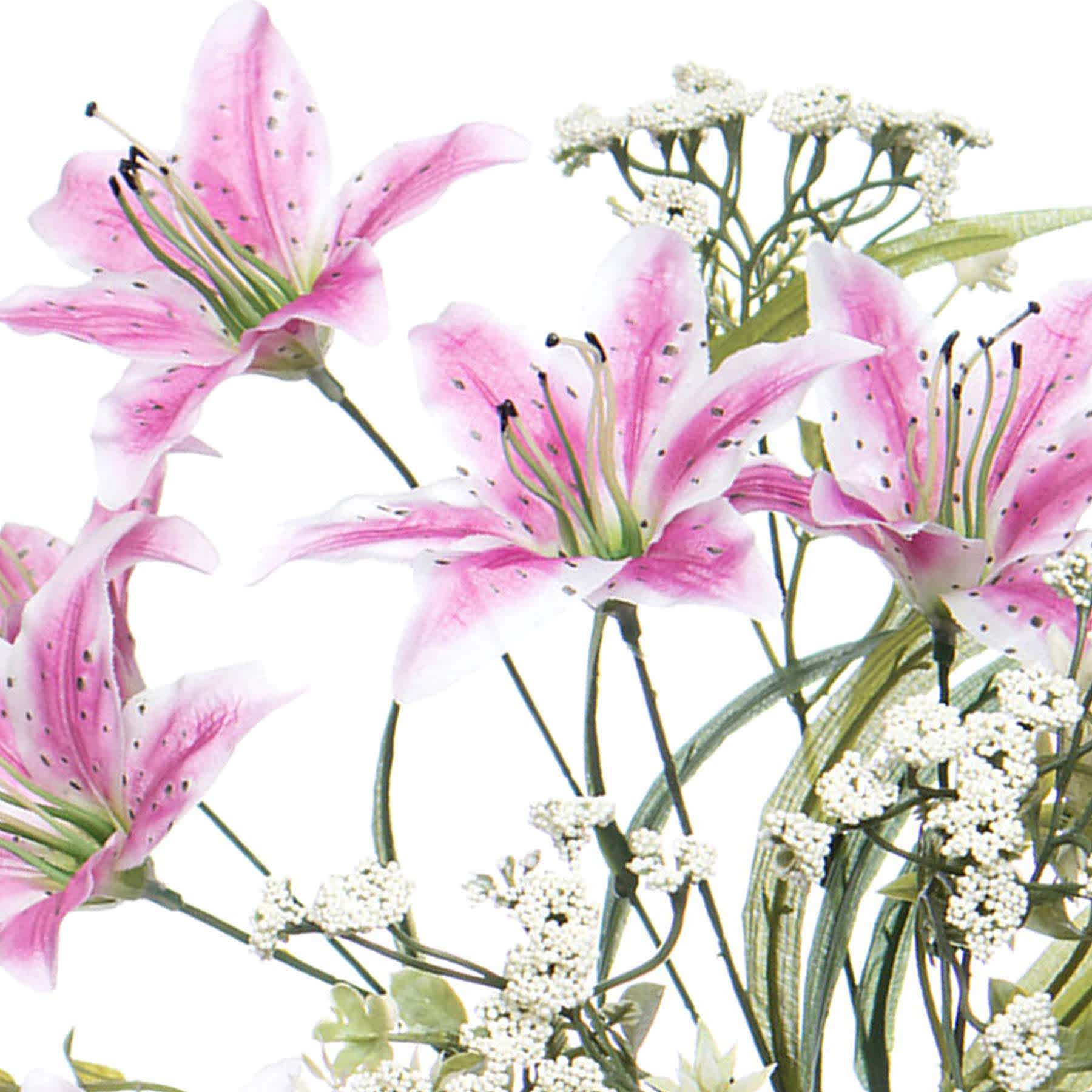 Pink Tiger Lily & Queen Ann Lace Bush, 18"
