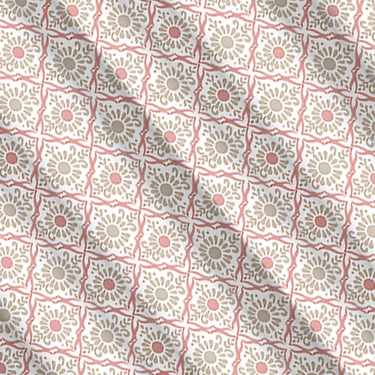 13-Piece Coral Barcelona Tile Shower Curtain Set, 70x72