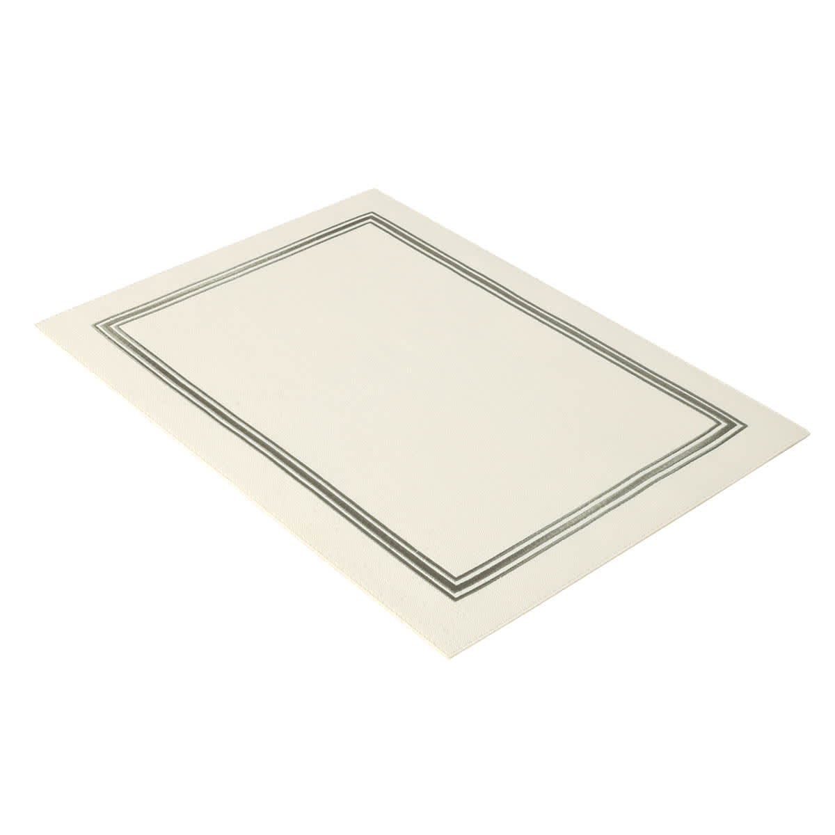 White Faux Leather Placemat with Grey Embroidered Border, 13x17