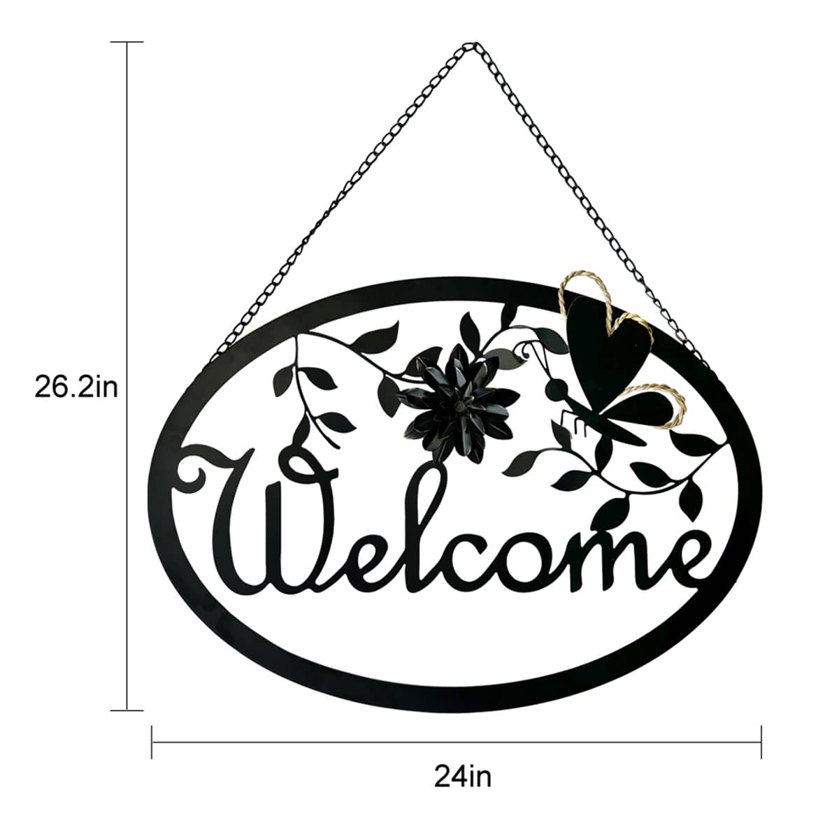 Black Metal Welcome Cut Out Sign, 24"
