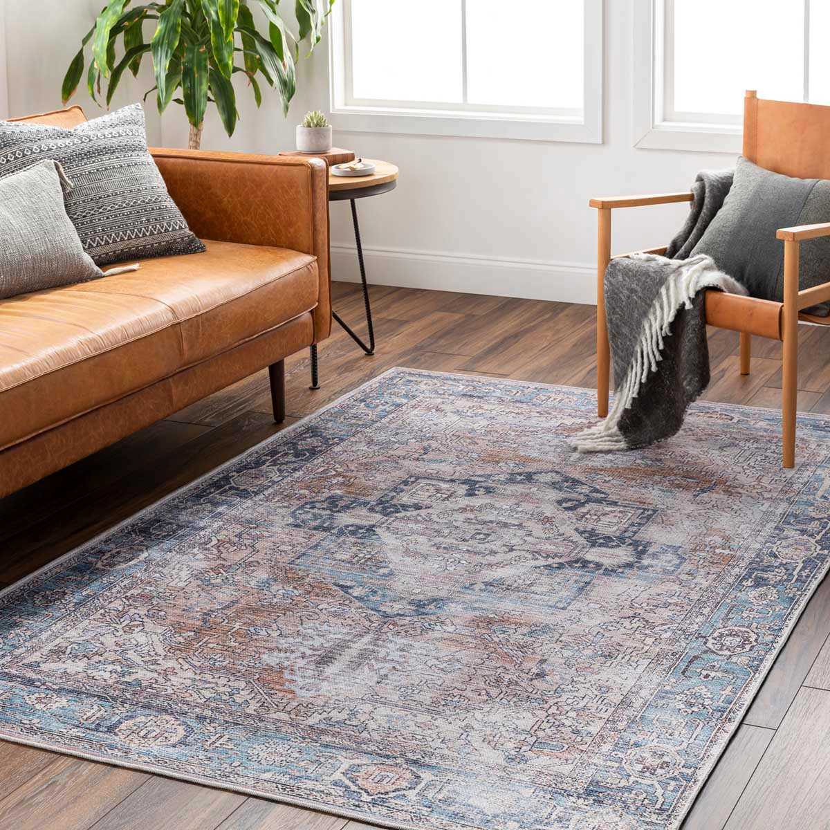 (B882) Colin Blue Medallion Washable Area Rug, 8x10
