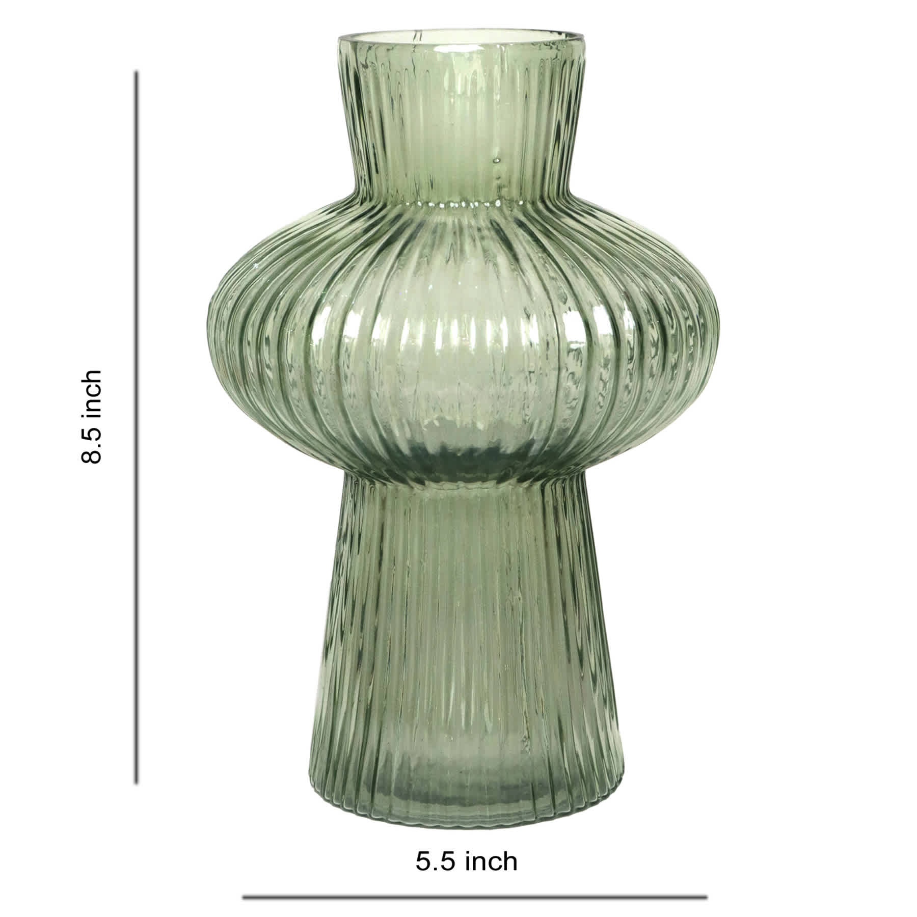 Green Bubble Ribbed Glass Vase, 8.5"