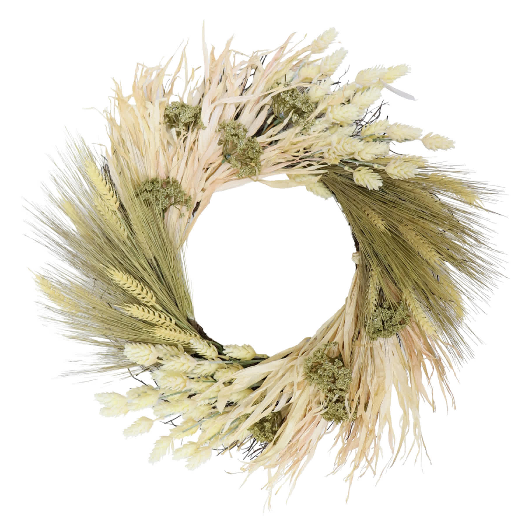 Hop, Yarrow & Wheat Spiral Twig Wreath, 22"