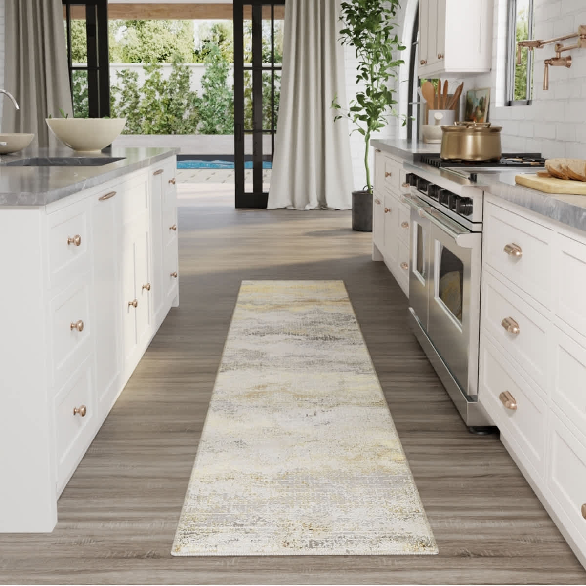 (B697) Crosby St. Driftway Gold Woven Runner, 2x7