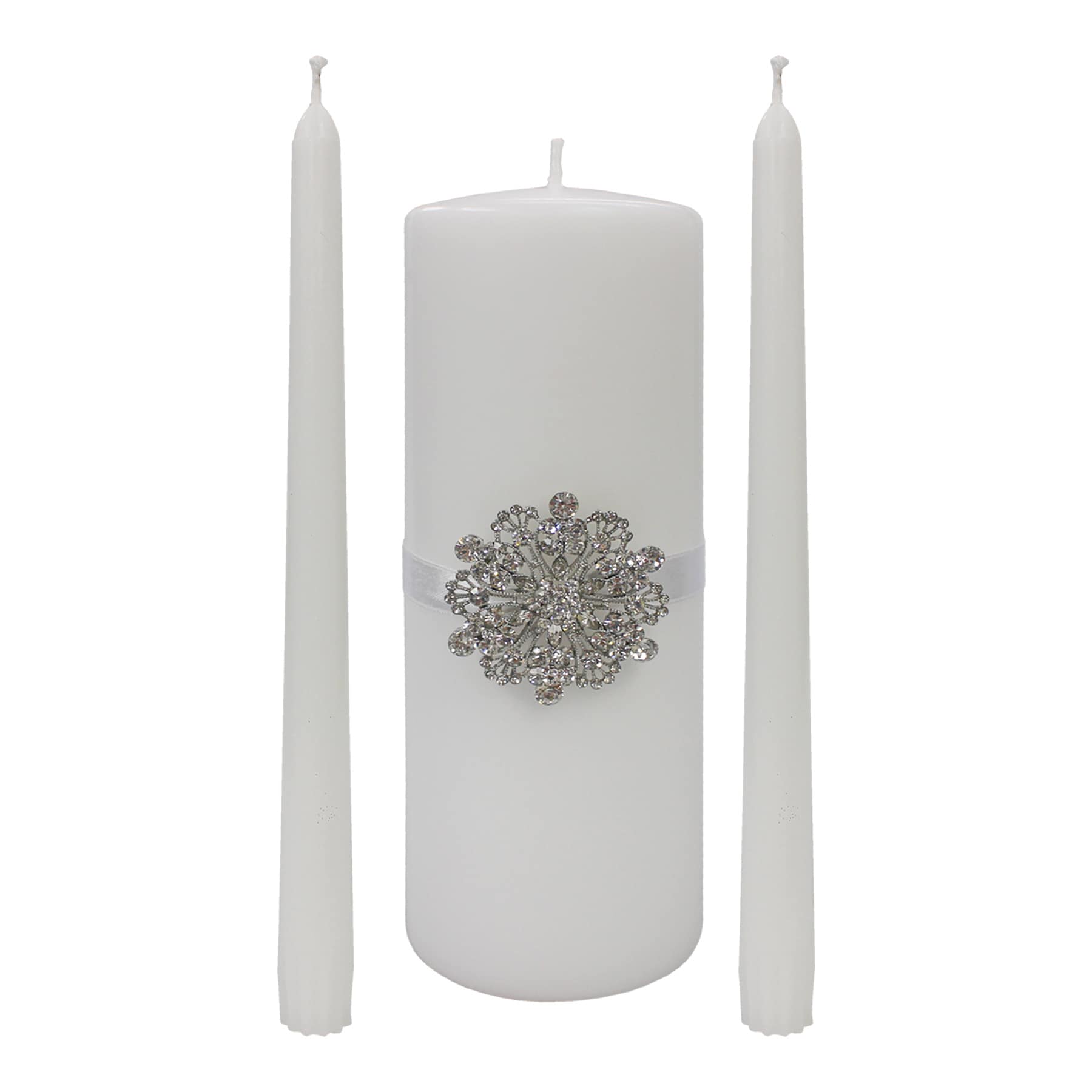 White Unscented Unity Candle Set with Brooch