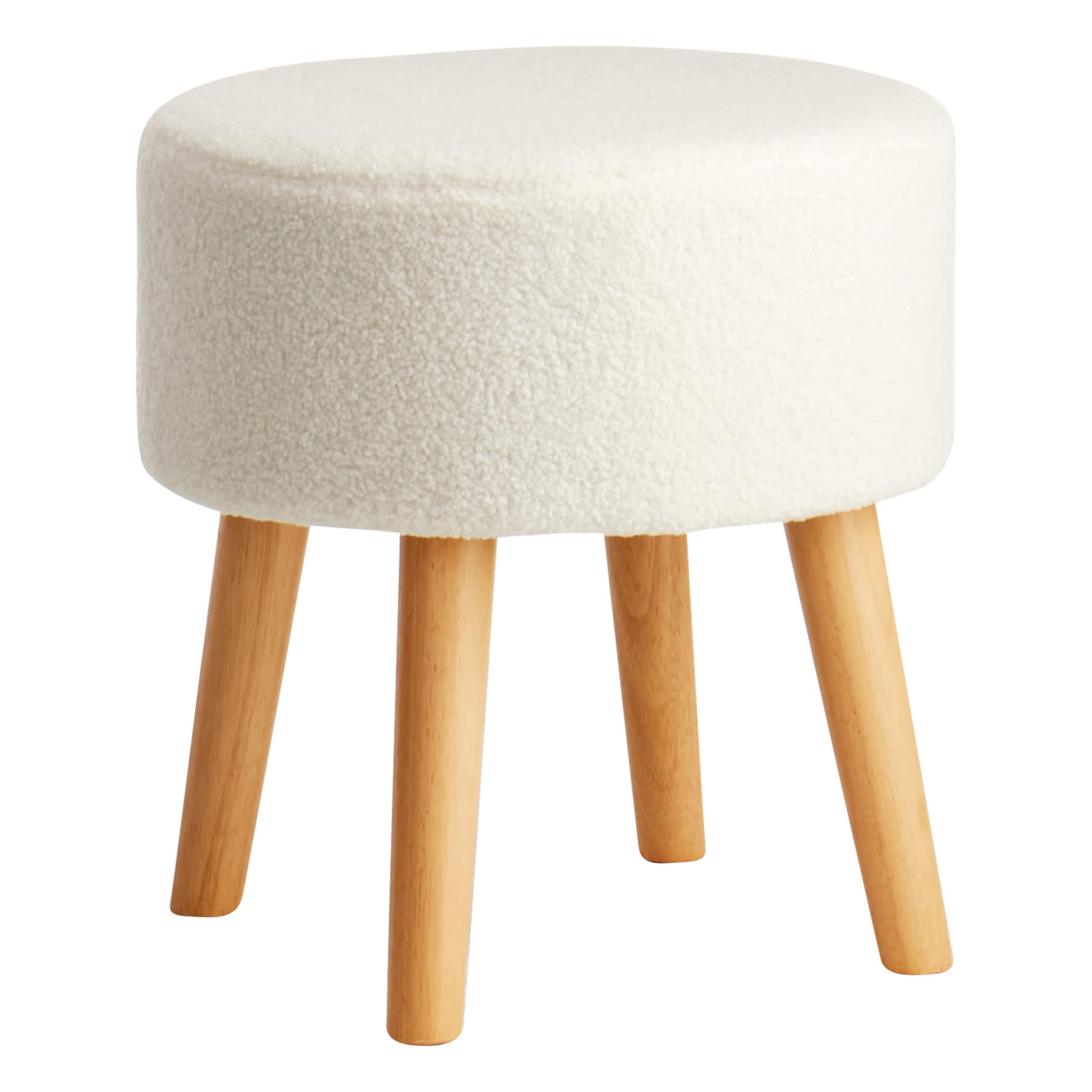Emmy Stool with Wooden Legs, Cream Sherpa