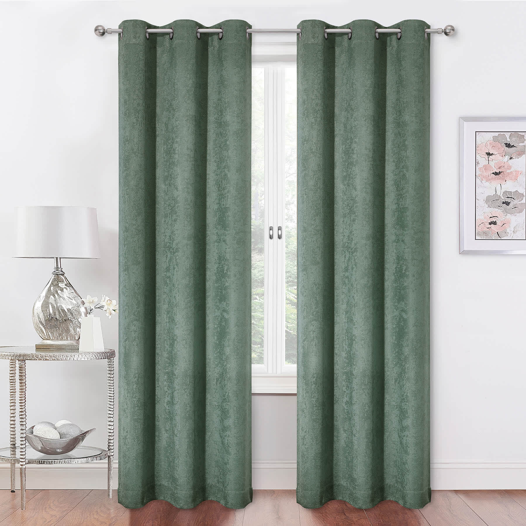2-Pack Barnes Green Blackout Grommet Curtain Panel Set, 84"