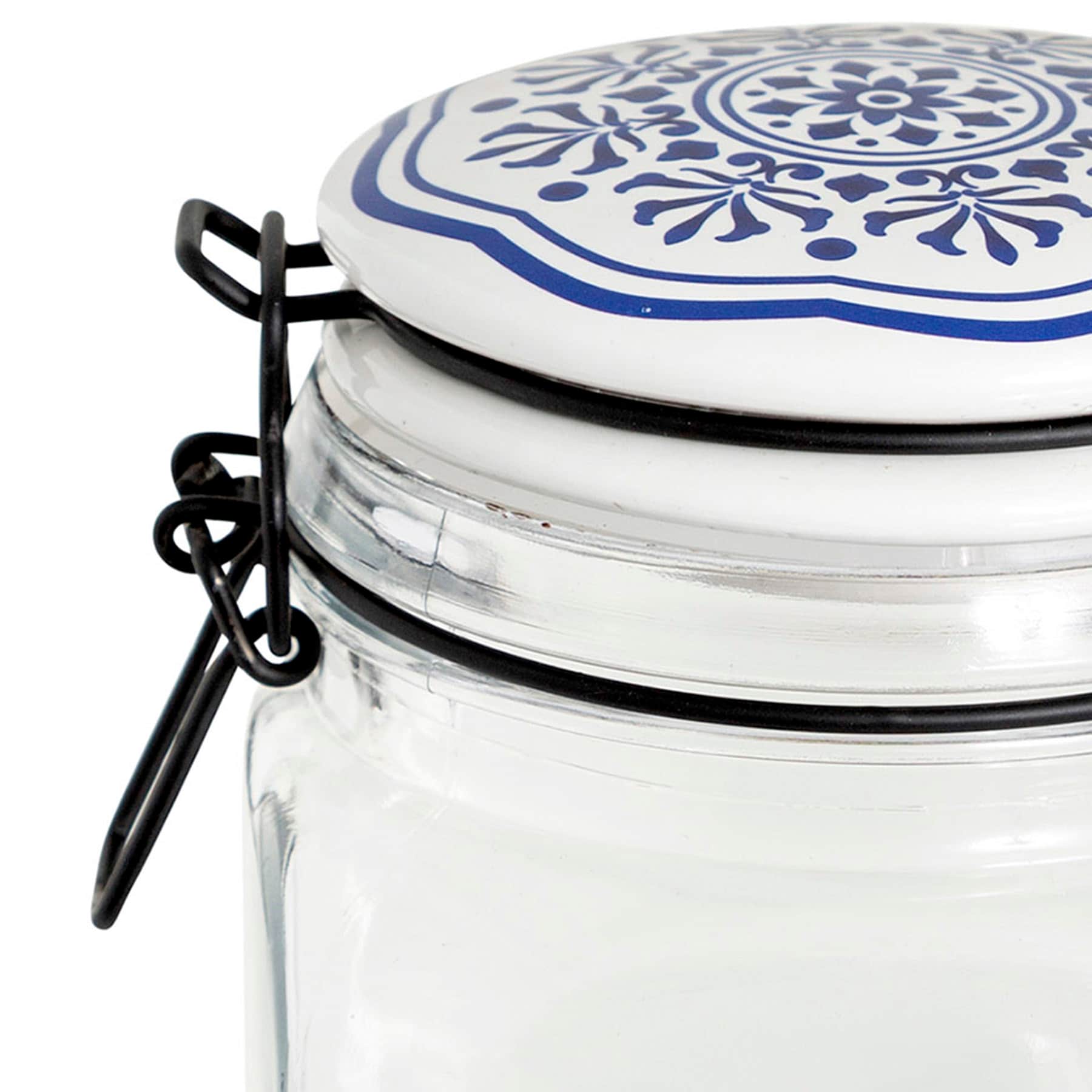 Blue & White Tile Top Canister, Medium