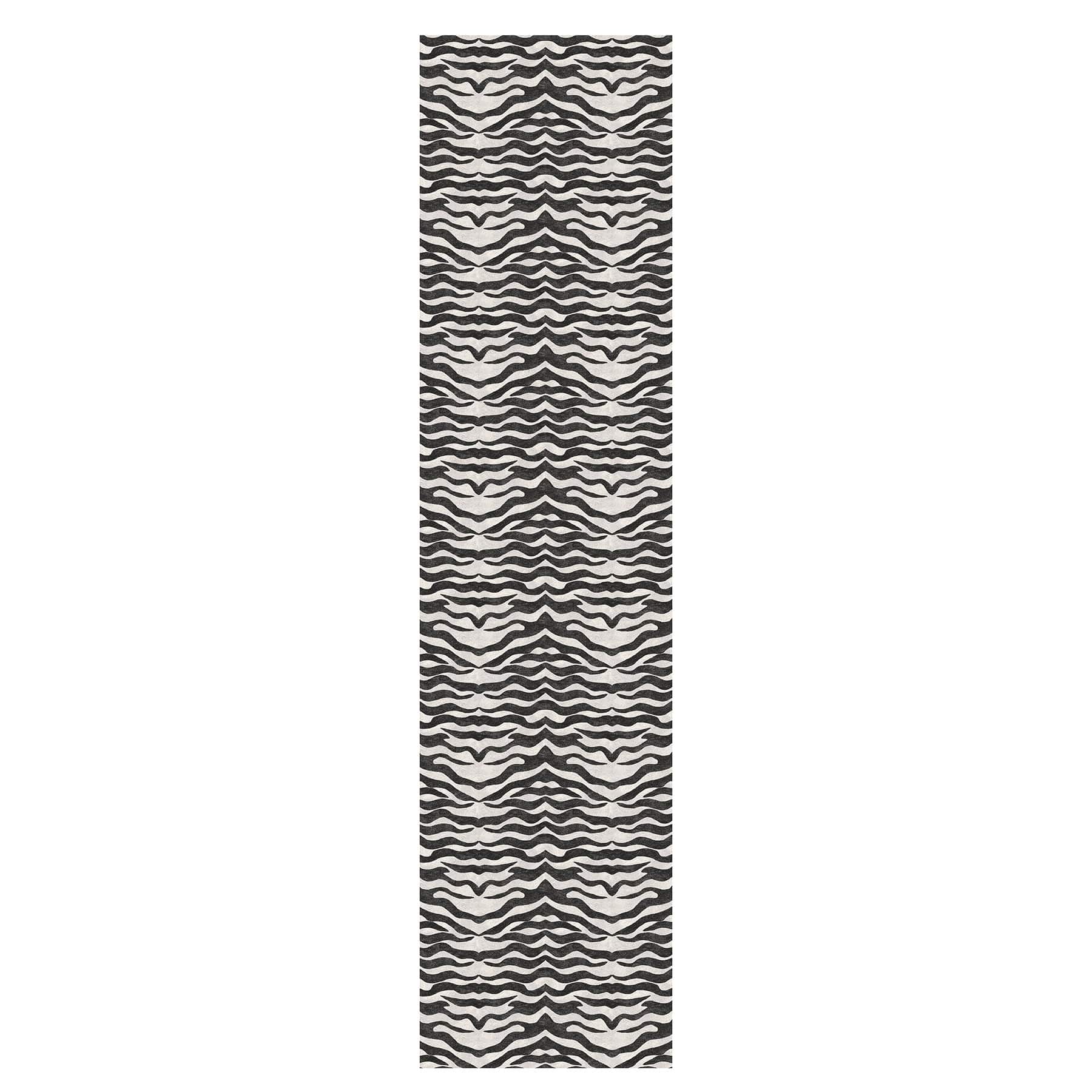 (B877) Found & Fable Dove Grey & Black Tiger Patterned Washable Runner, 2x8