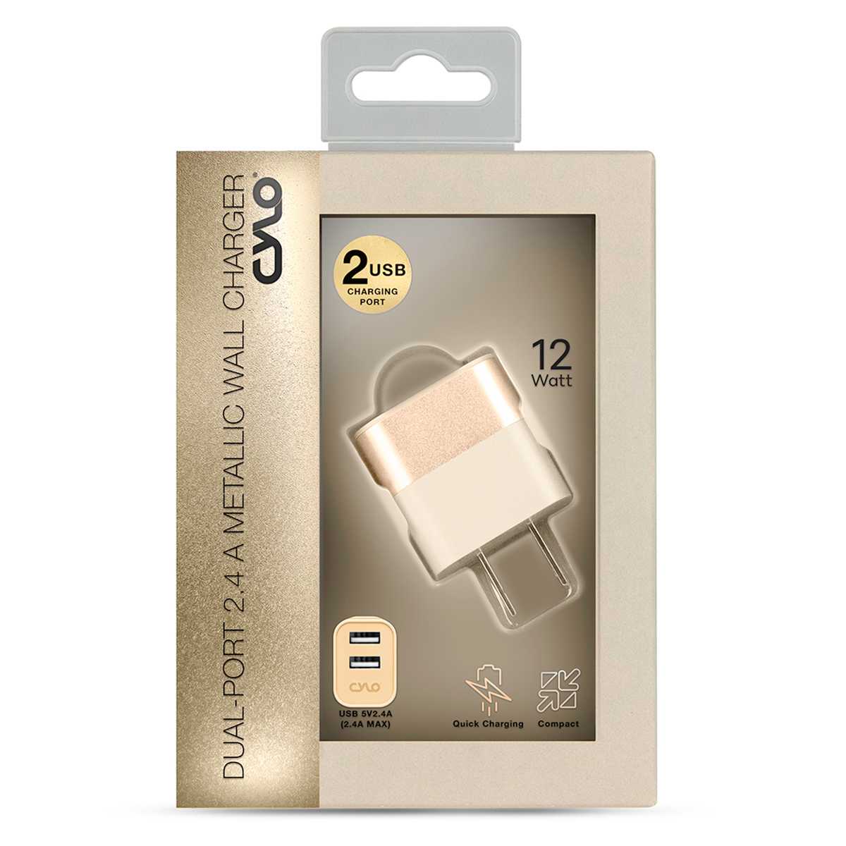 Dual-Port 2.4A Metallic Wall Charger Gold