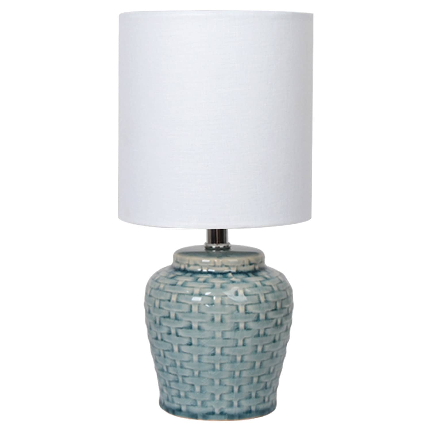 Honeybloom Blue Ceramic Basket Weave Mini Lamp with Shade, 12"