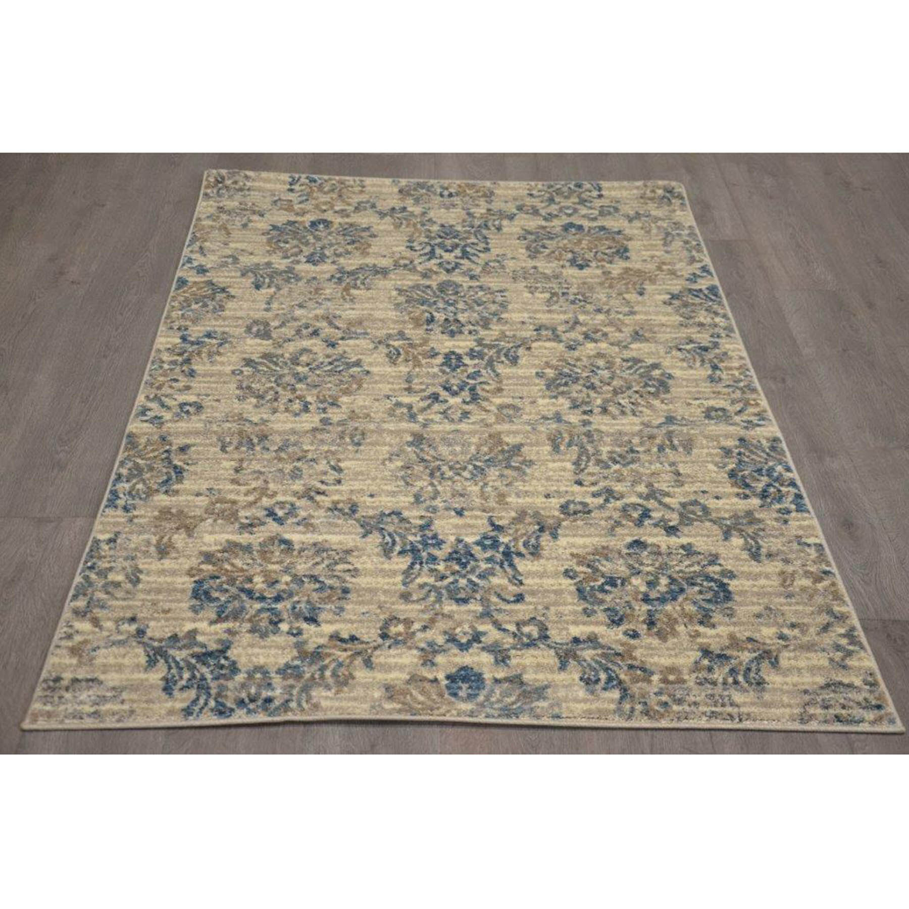 (B304) Ivory & Blue Floral Design Area Rug, 7x10