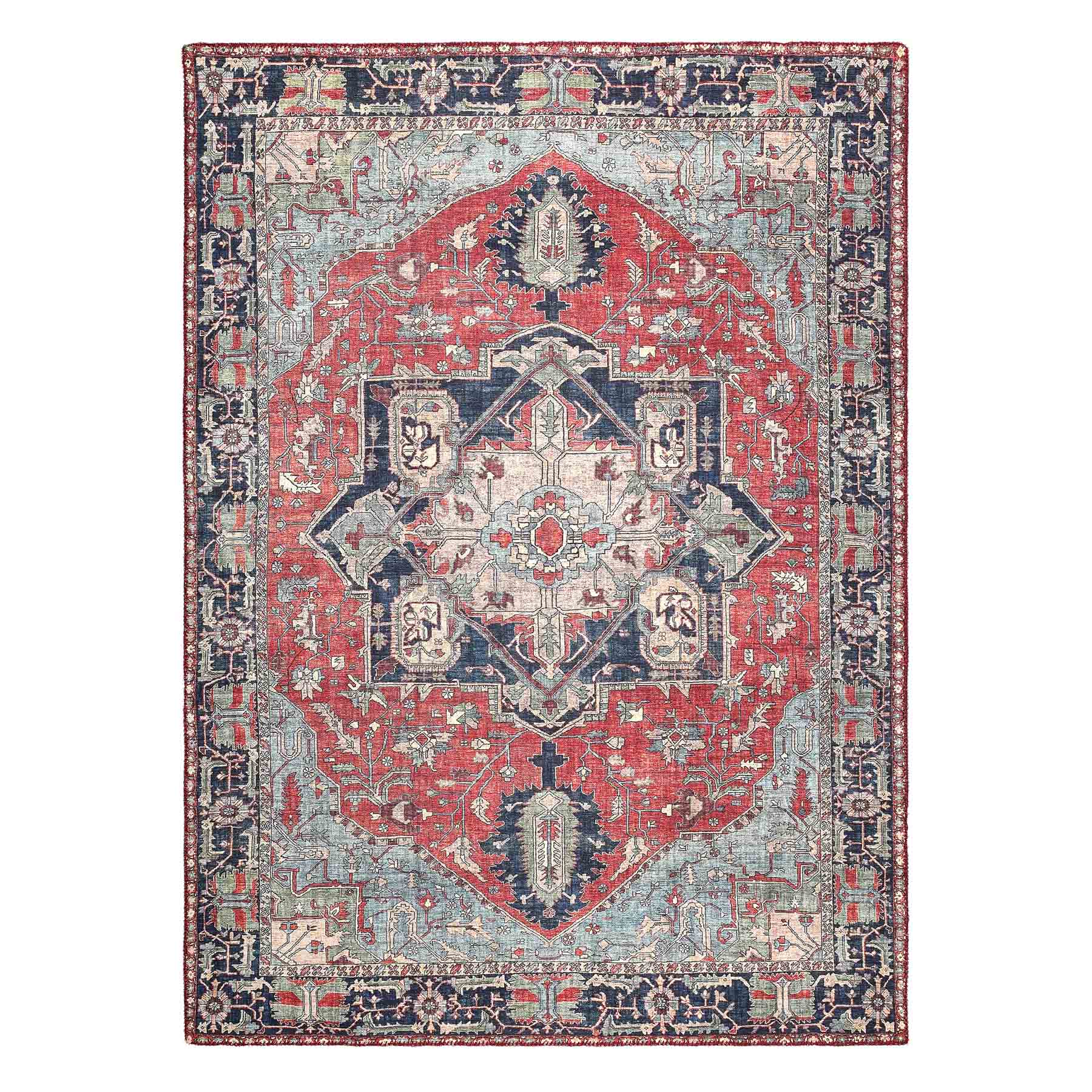 (D473) Fenix Red Medallion Chenille Area Rug, 5x7
