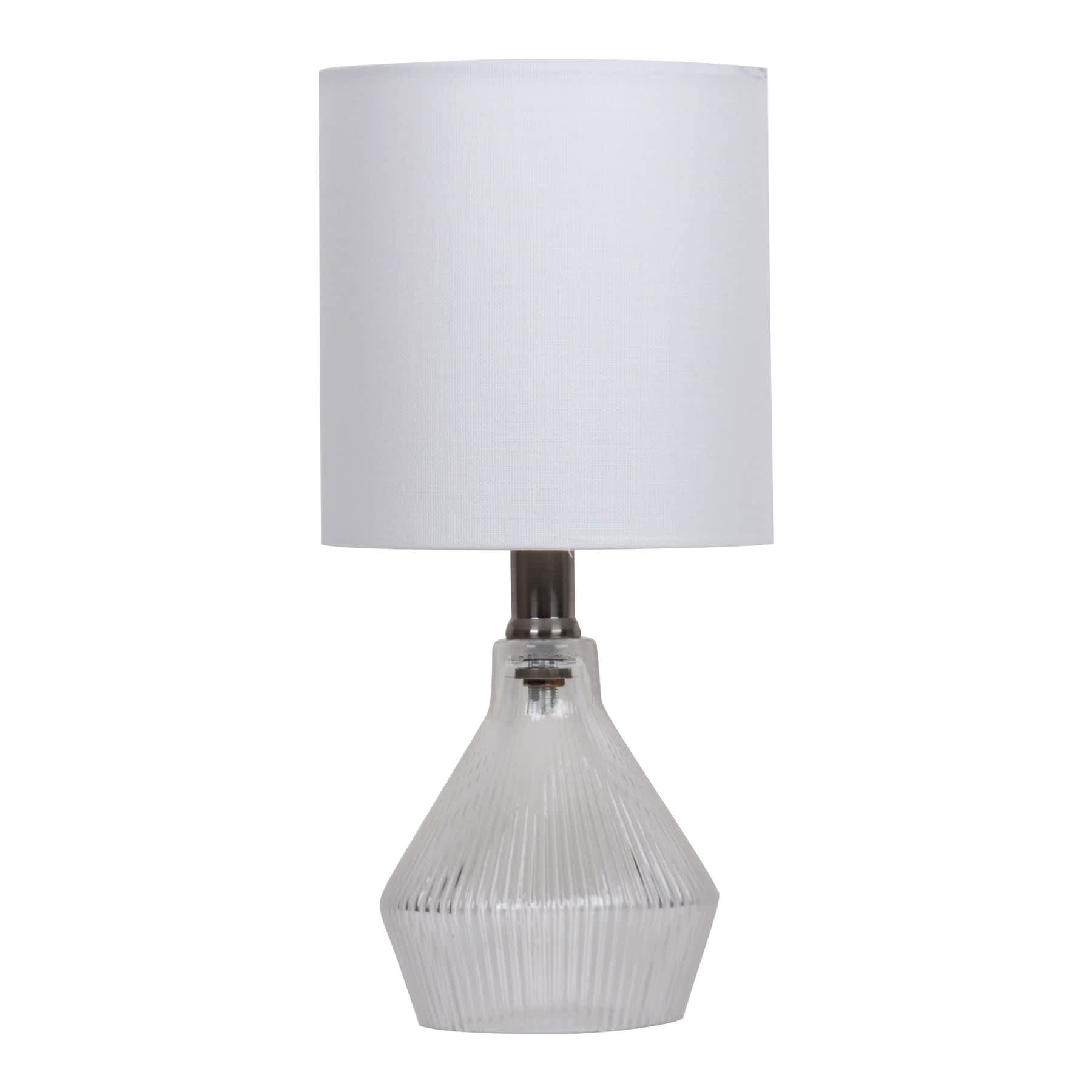 Clear Glass Ribbed Mini Table Lamp with Shade, 12"