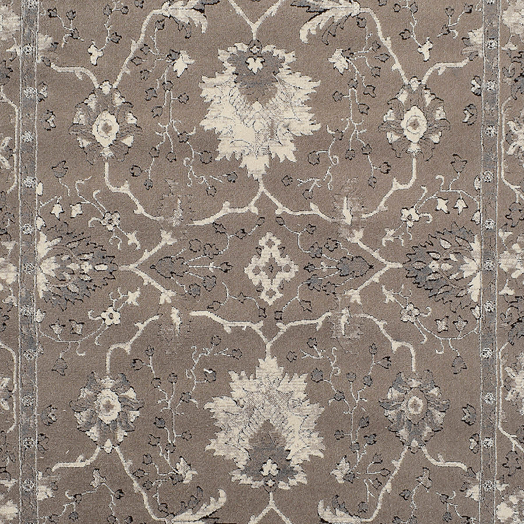 (B803) Antiqua Dark Grey Floral Accent Rug, 3x4