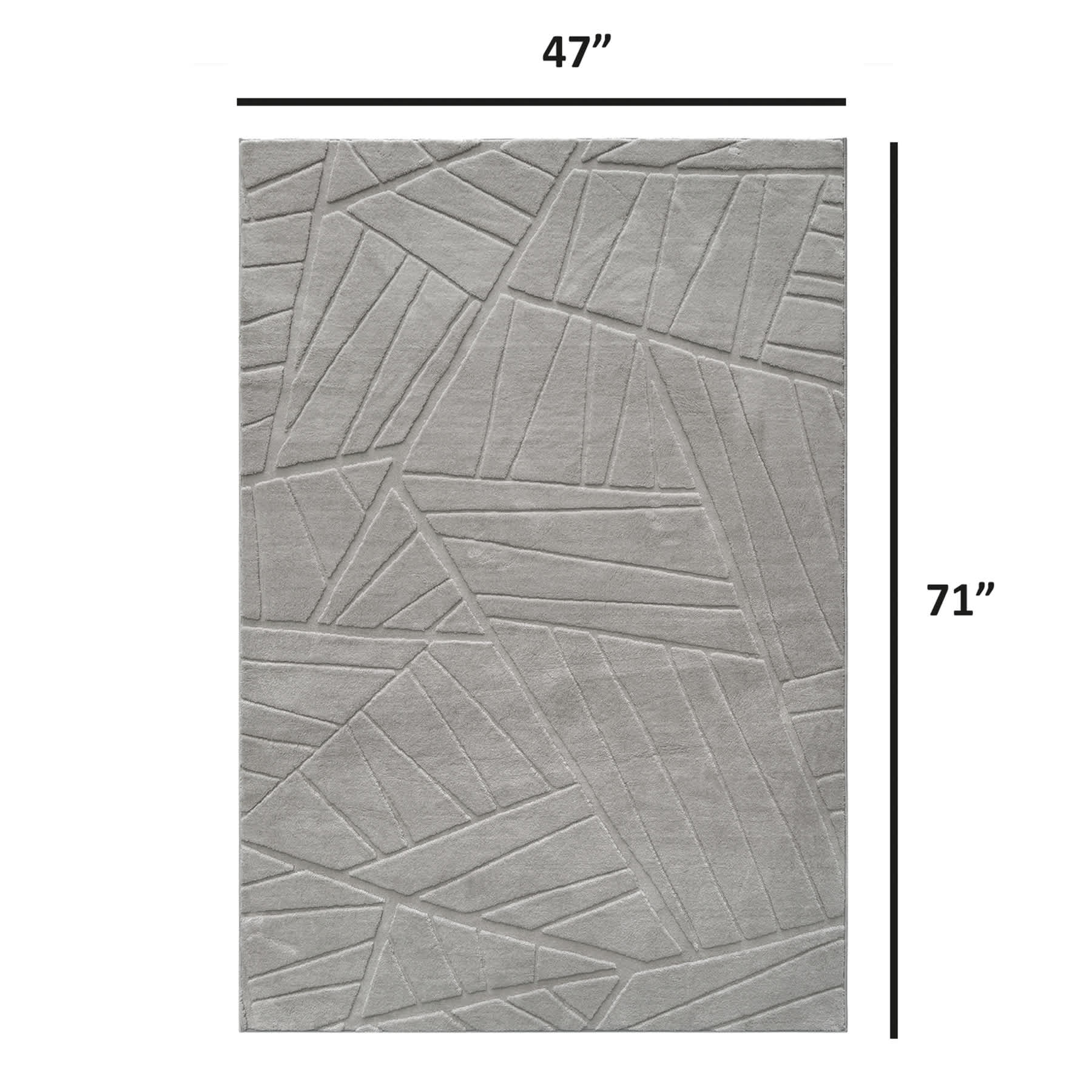 Curve Silver Abstract Line Area Rug, 47x71