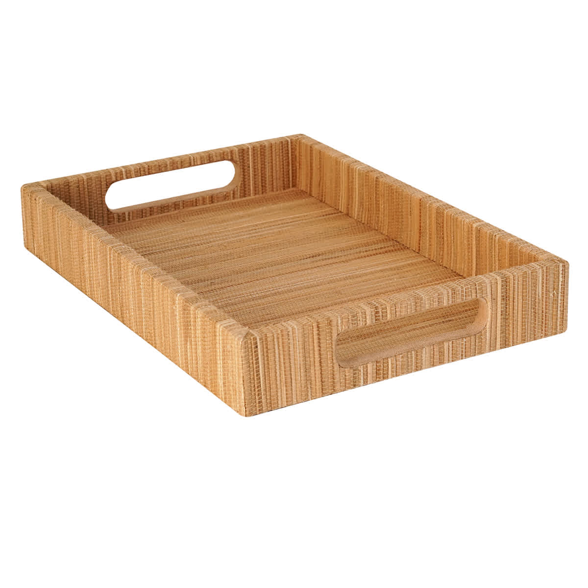 Small Tan Woven Seagrass Rectangular Decorative Tray, 13"