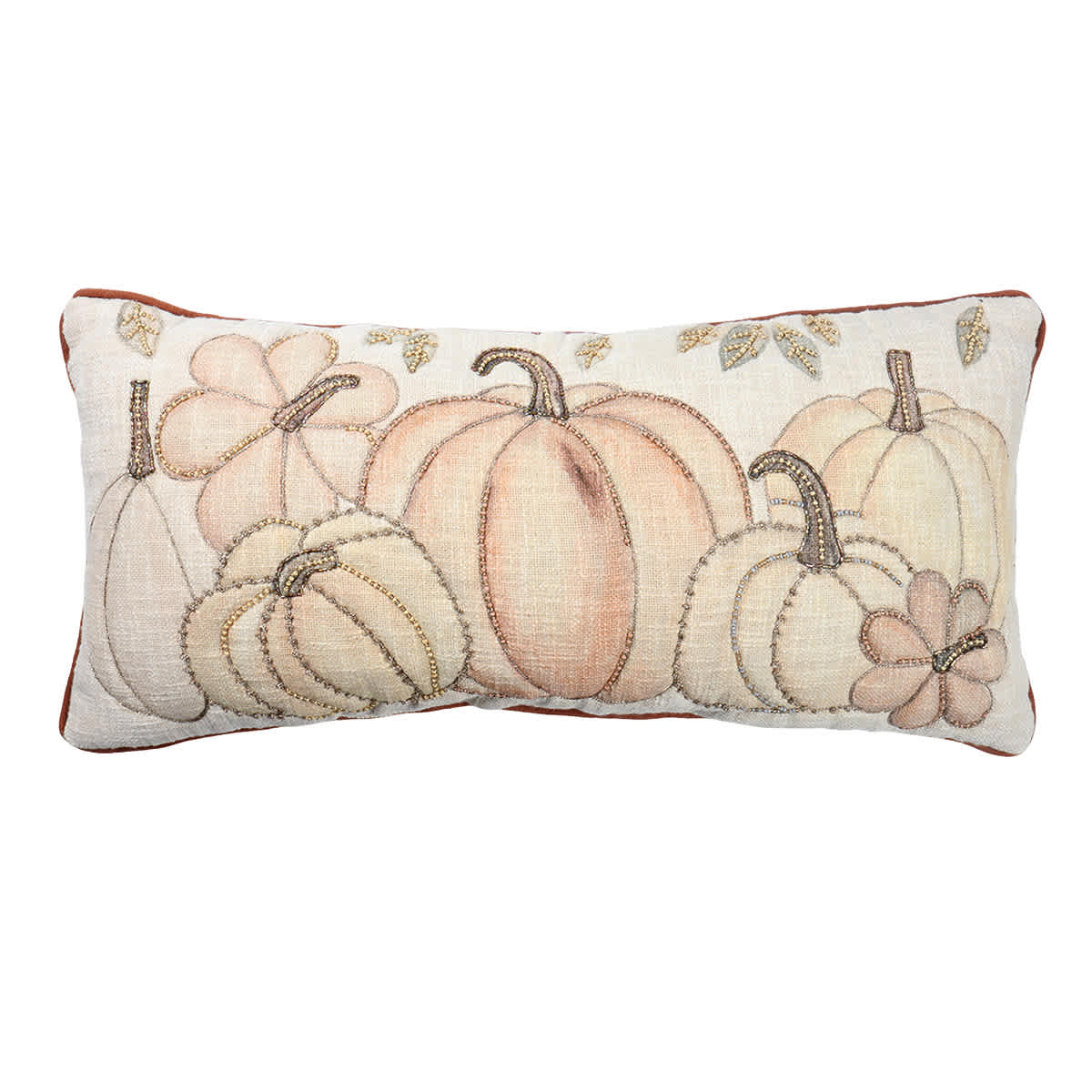 Beaded Neautral Pumpkins Throw Pillow, 14x30