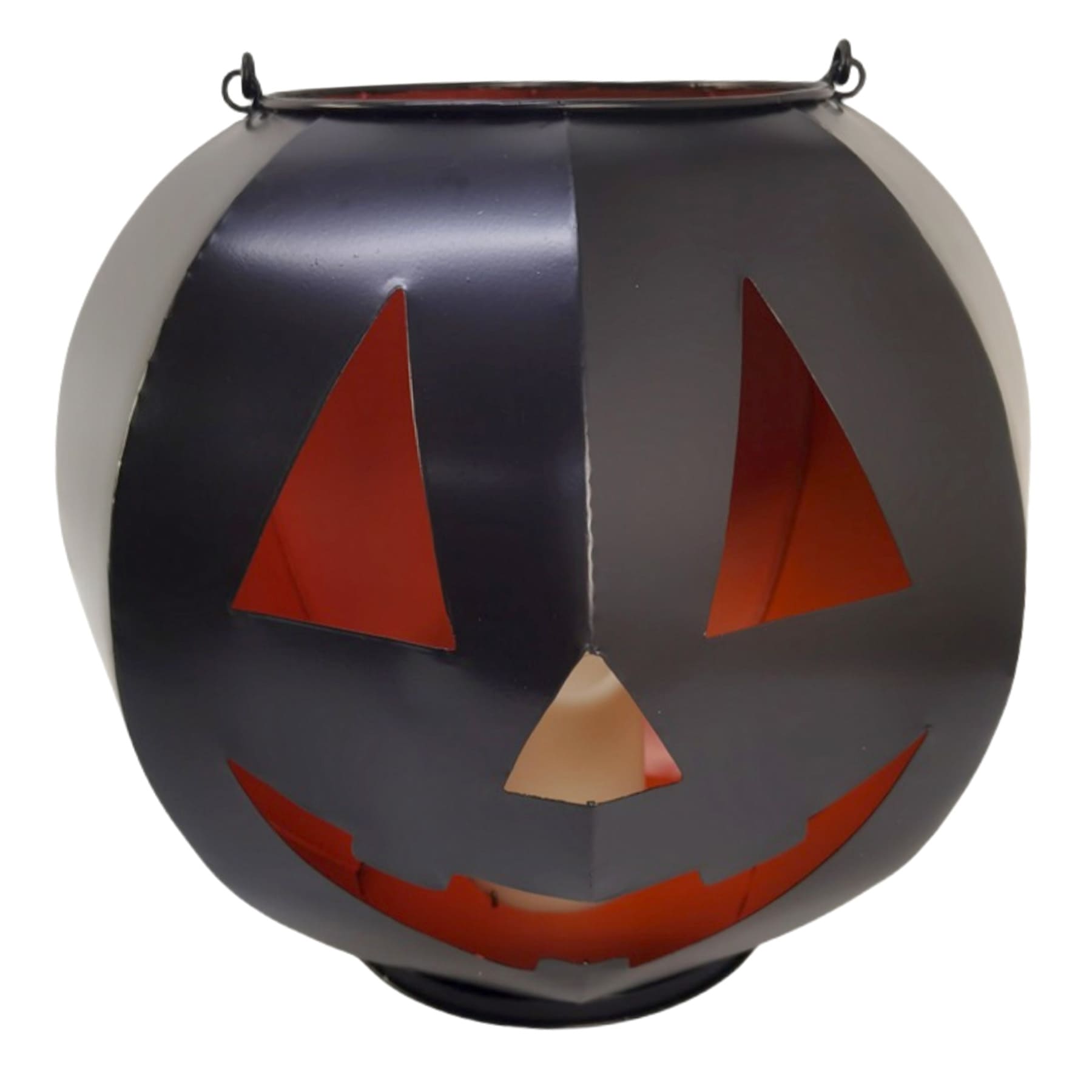 Happy Haunting LED Black Metal Jack-o'-Lantern, 14.5"