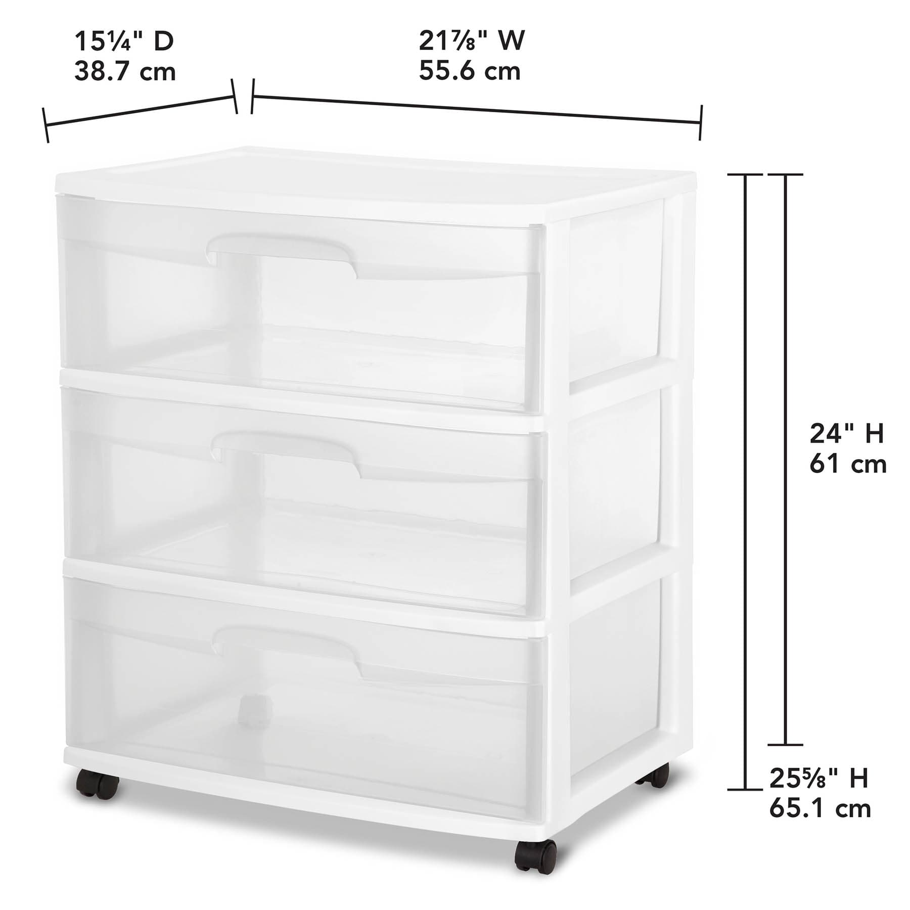 Sterilite 3-Drawer Wide Storage Cart, White
