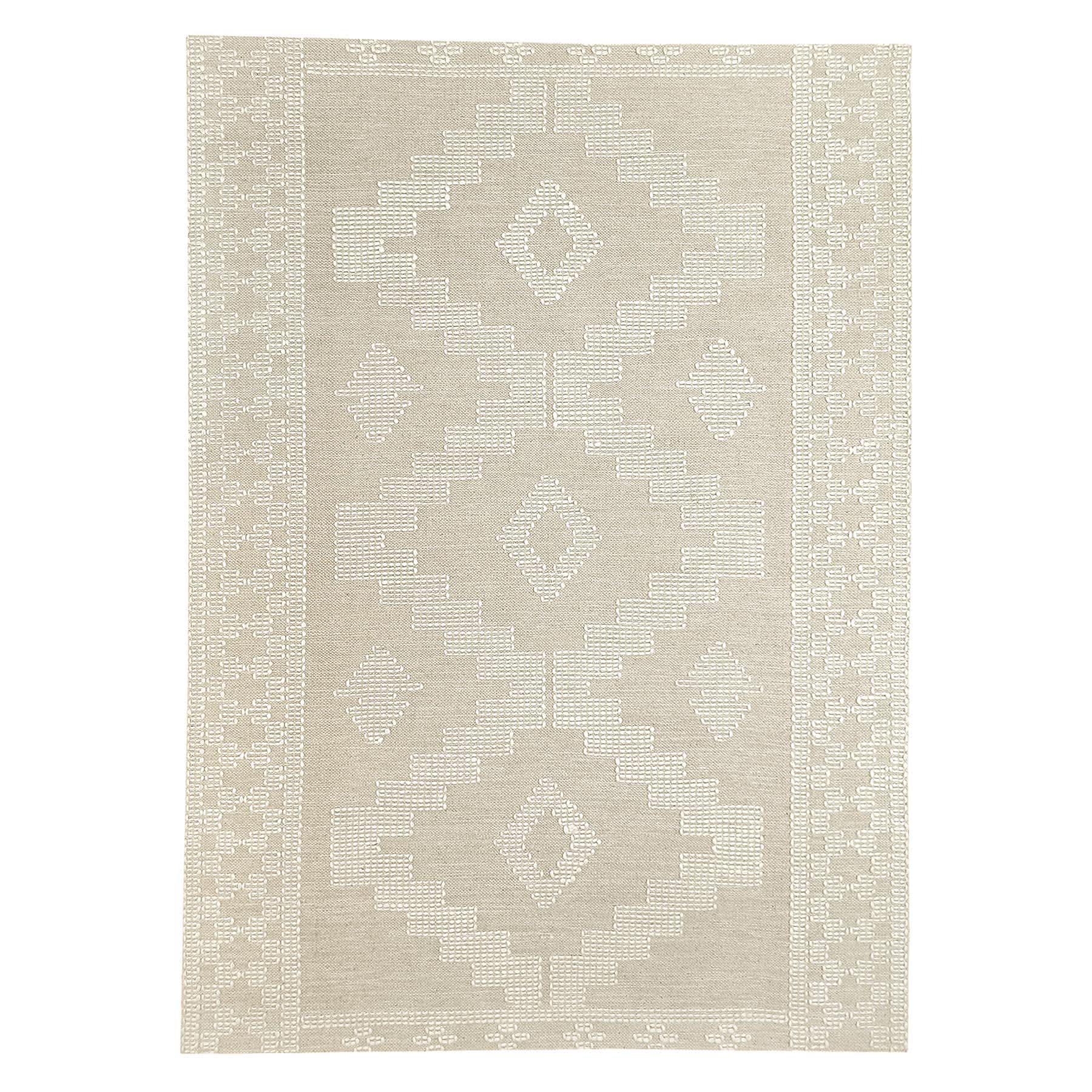 (B669) Found & Fable Goa Ivory Tribal Handmade Area Rug, 5x7