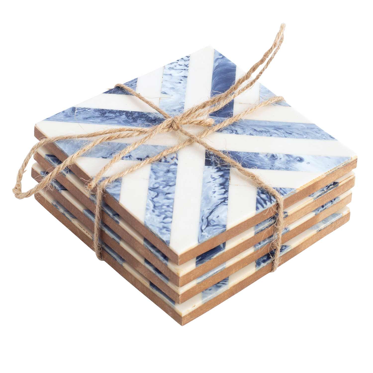 Set of 4 Blue & White Coasters, 4"