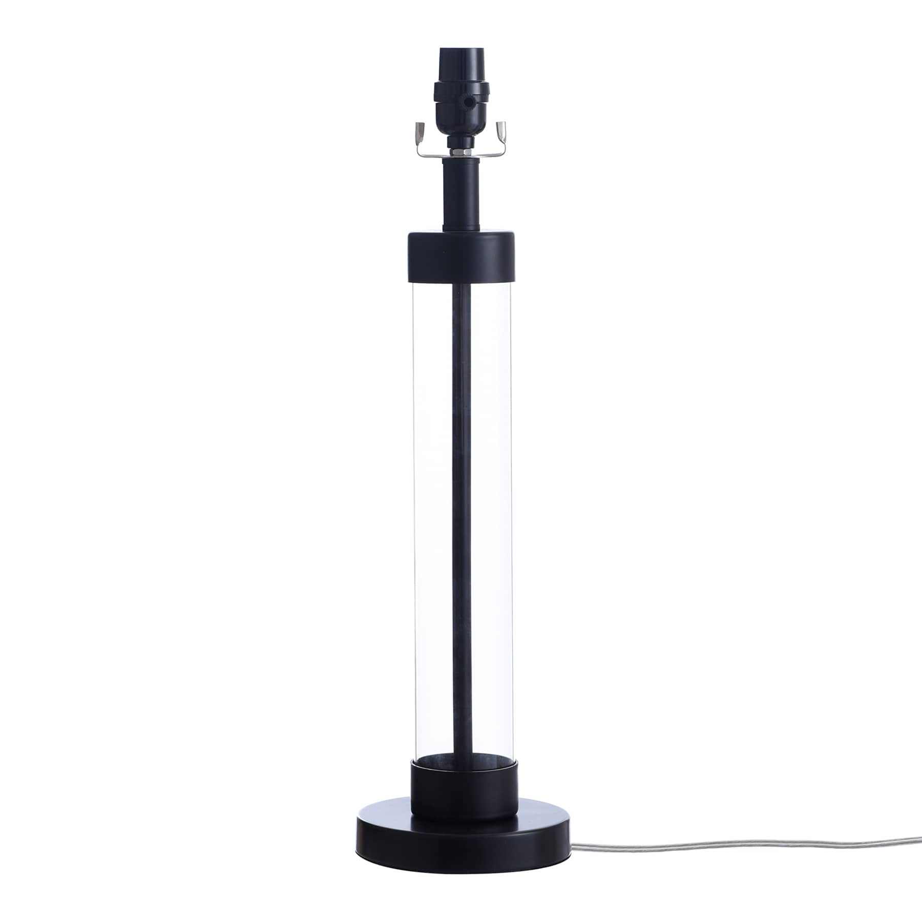 Clear Glass & Black Metal Large Table Lamp Base, 23"