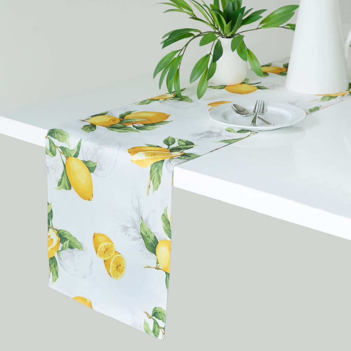 Yellow Lemon Print Table Runner, 14x108