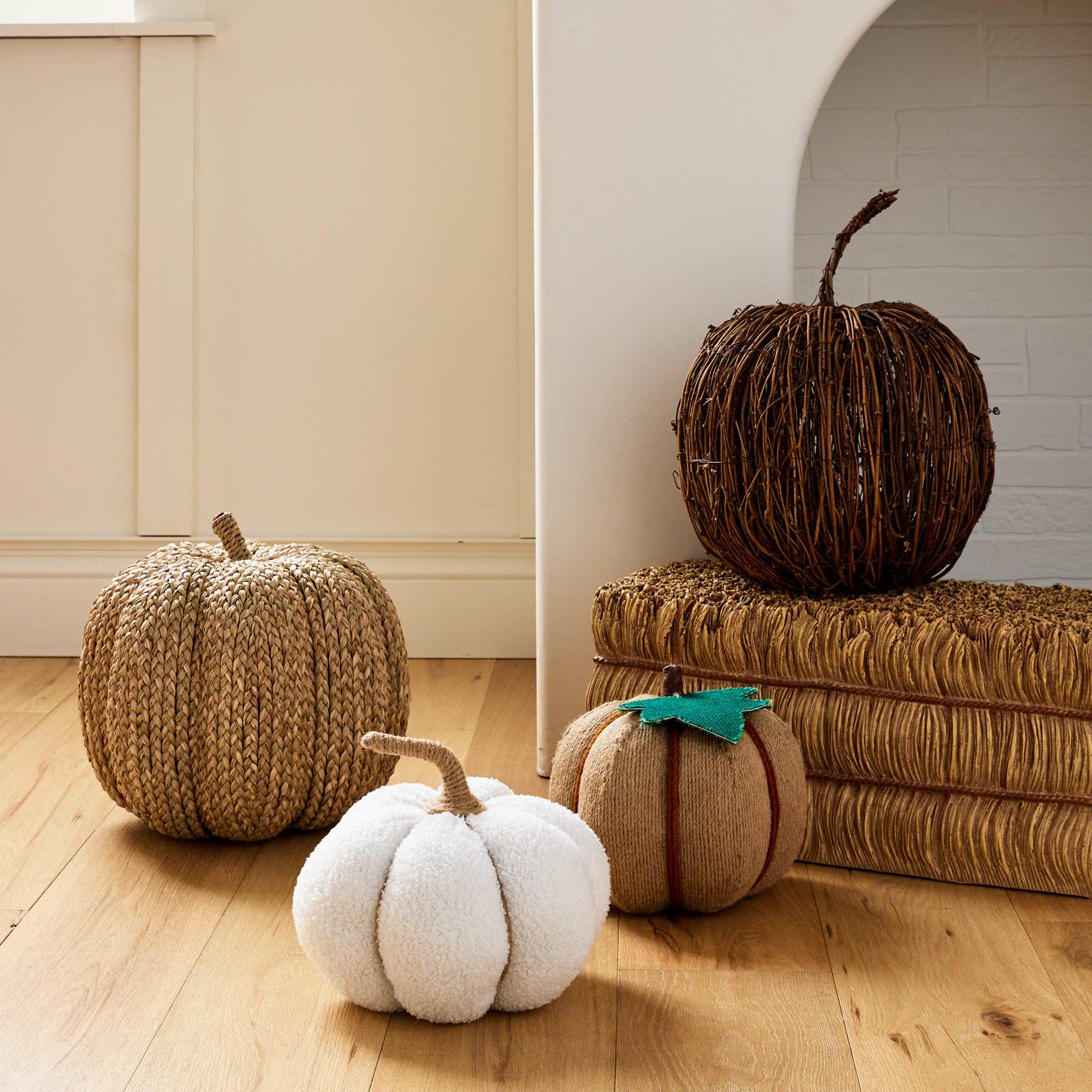 White Fabric Pumpkin, 6.5"