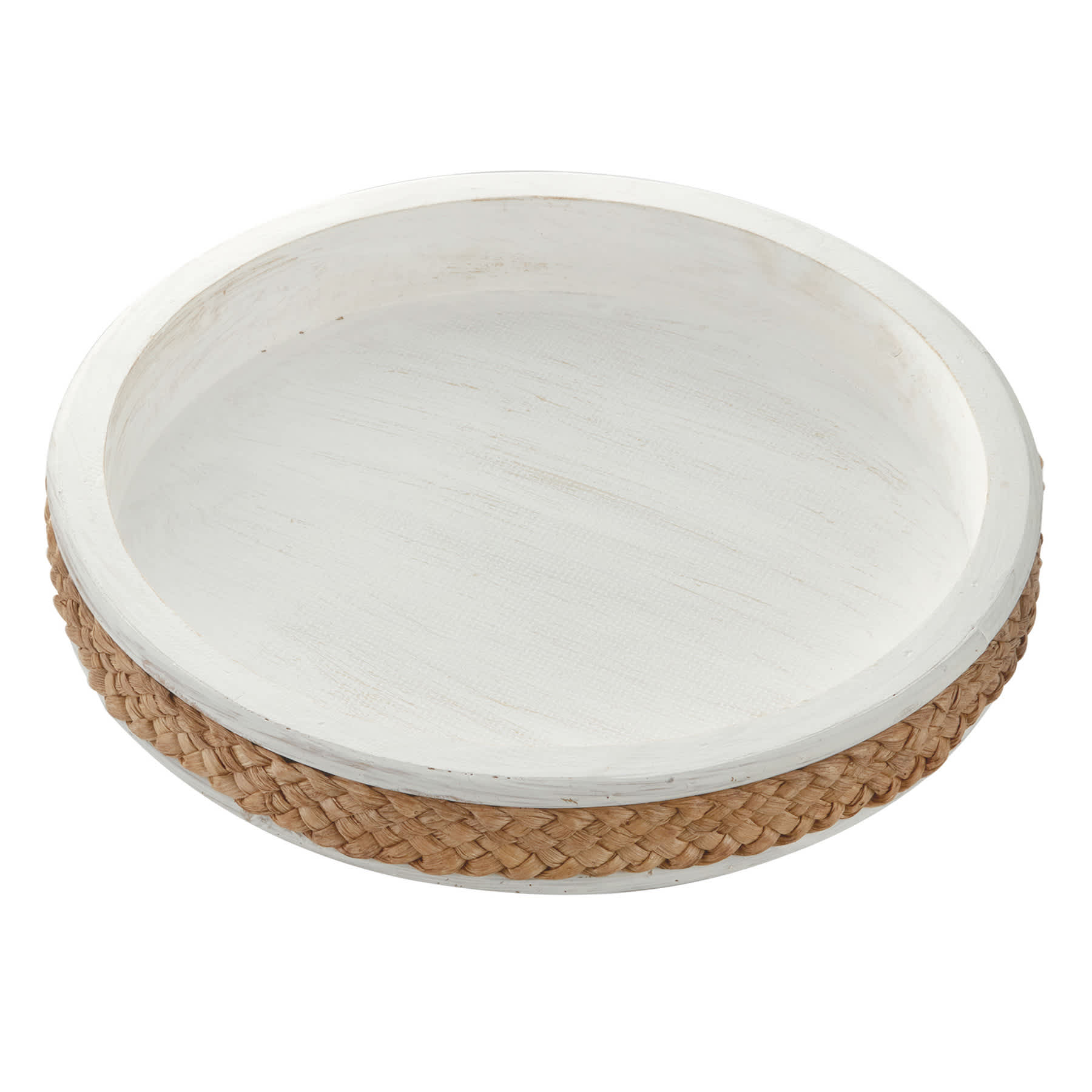 Whitewashed Round Wooden Decorative Tray, 13"