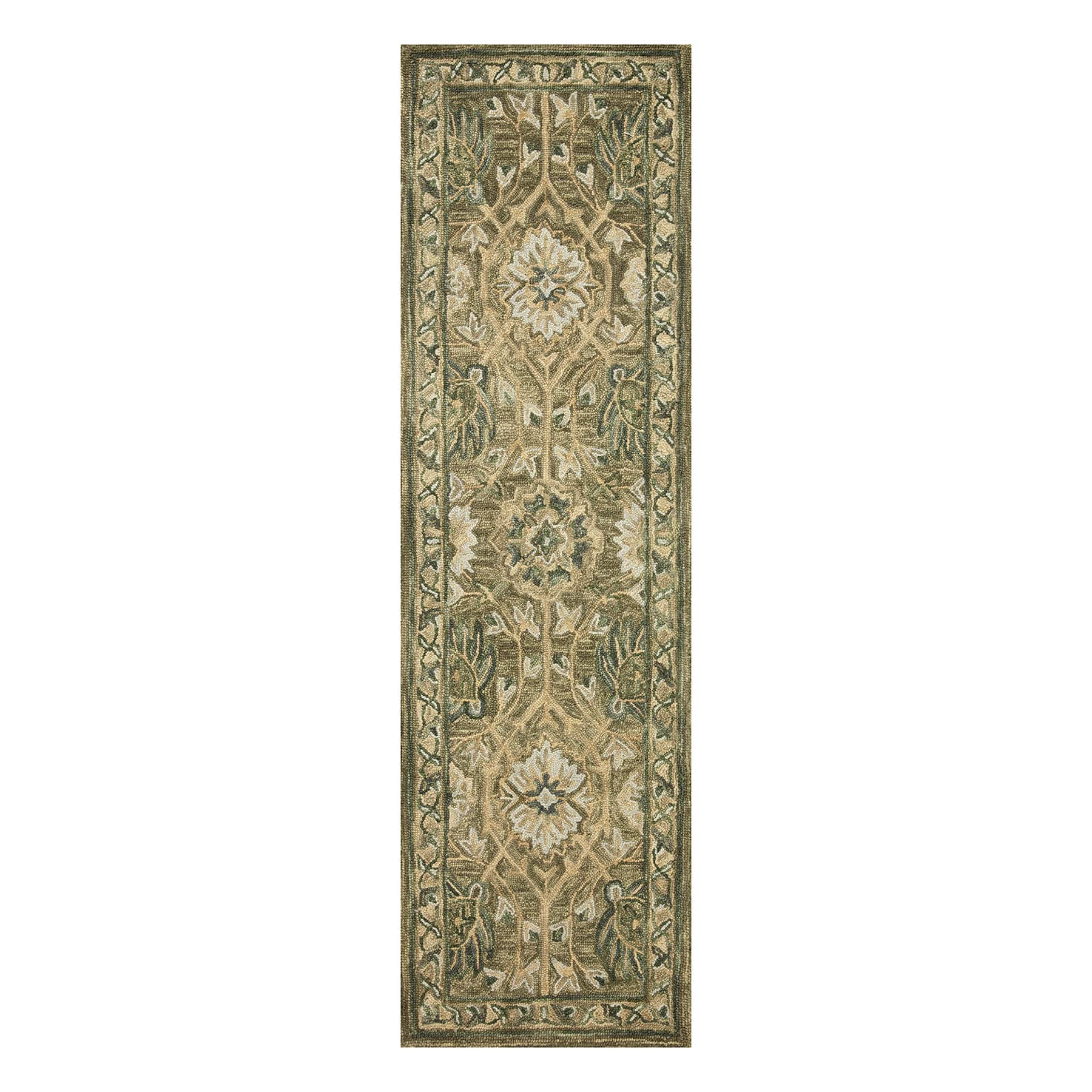 (A496) Honeybloom Victoria Sage Floral Hooked Runner, 2x7