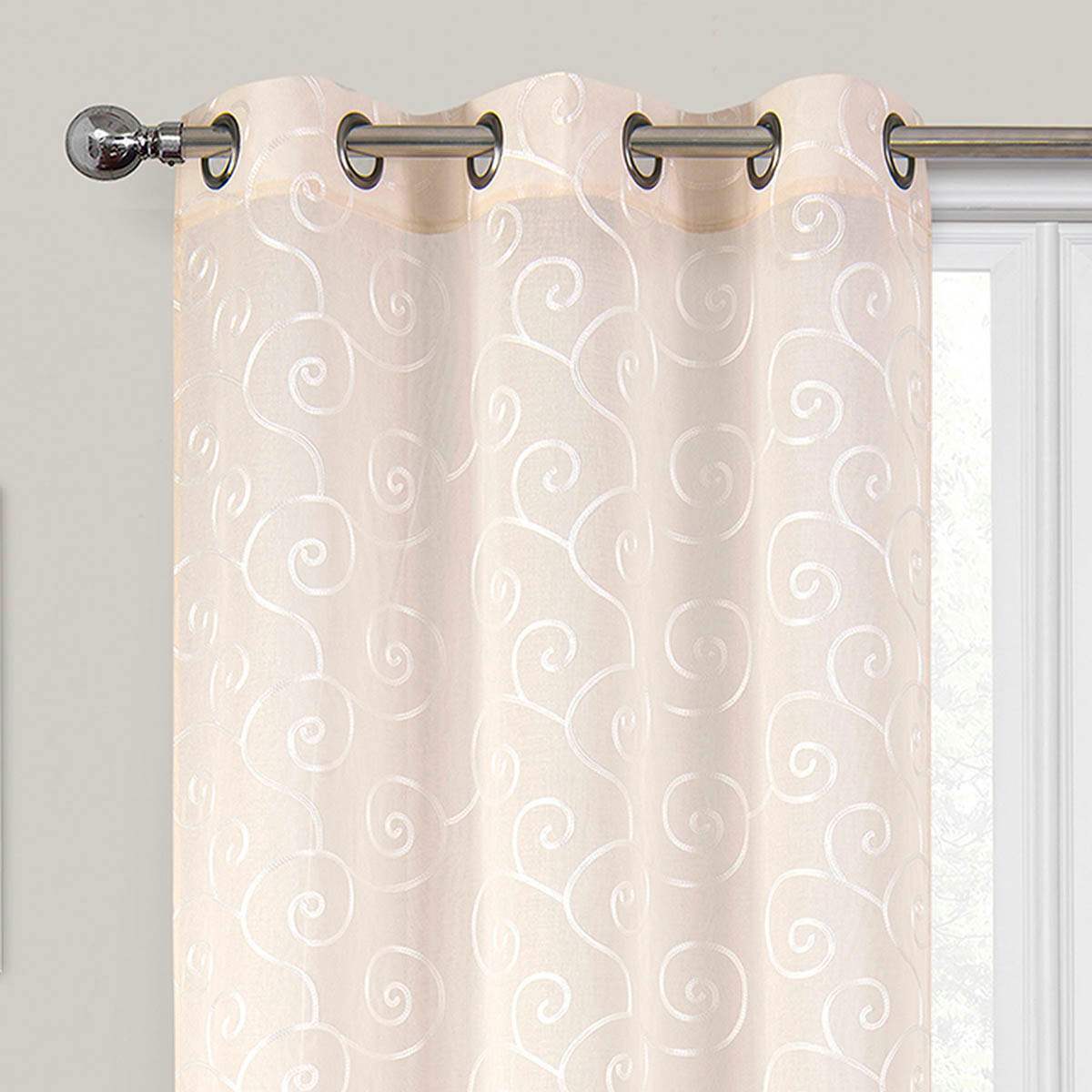 2-Pack Blush Embroidered Scroll Grommet Curtain Panels, 84"